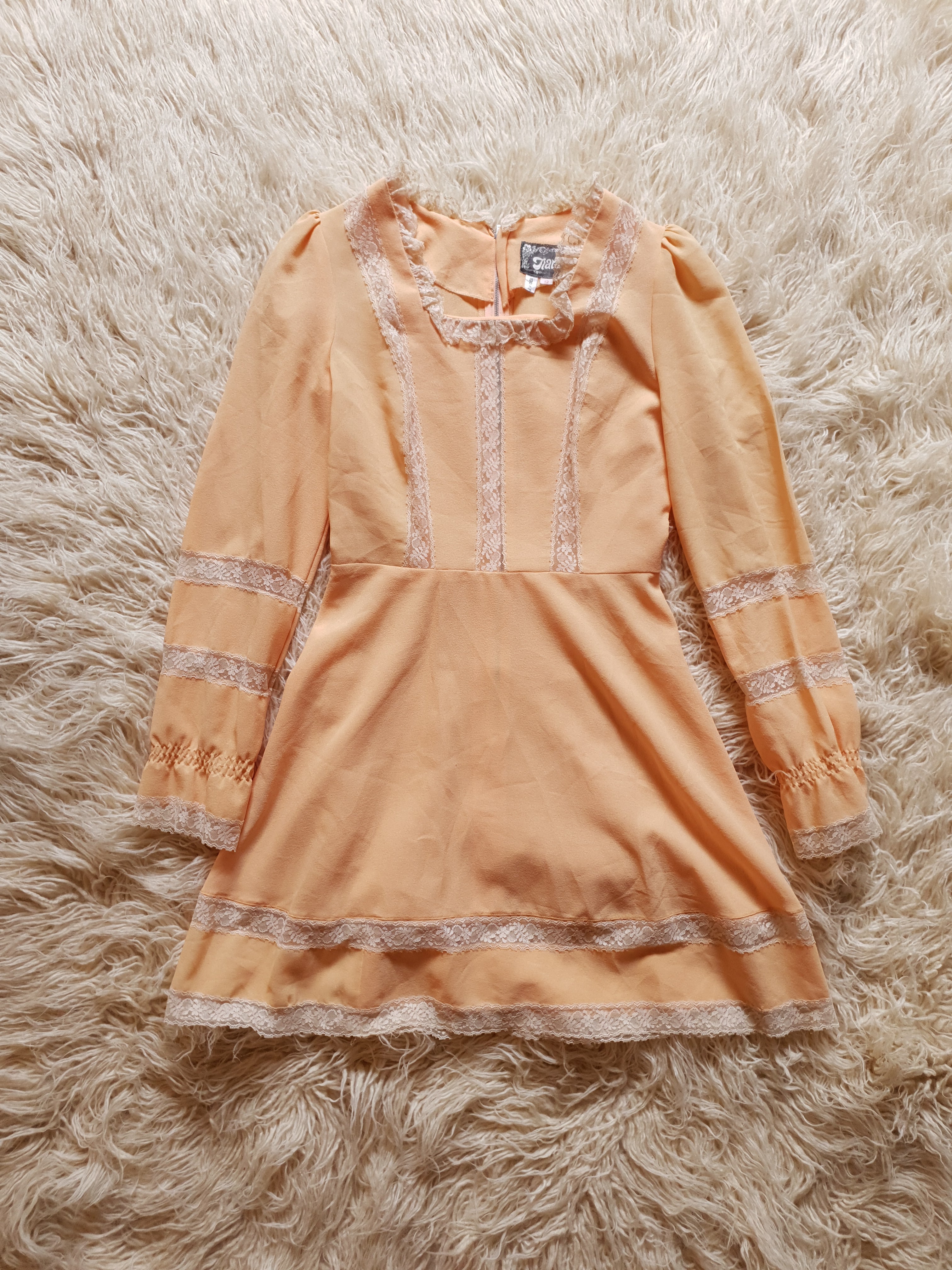 Vintage 1970s Peachy Pink Mini Prairie Dress
