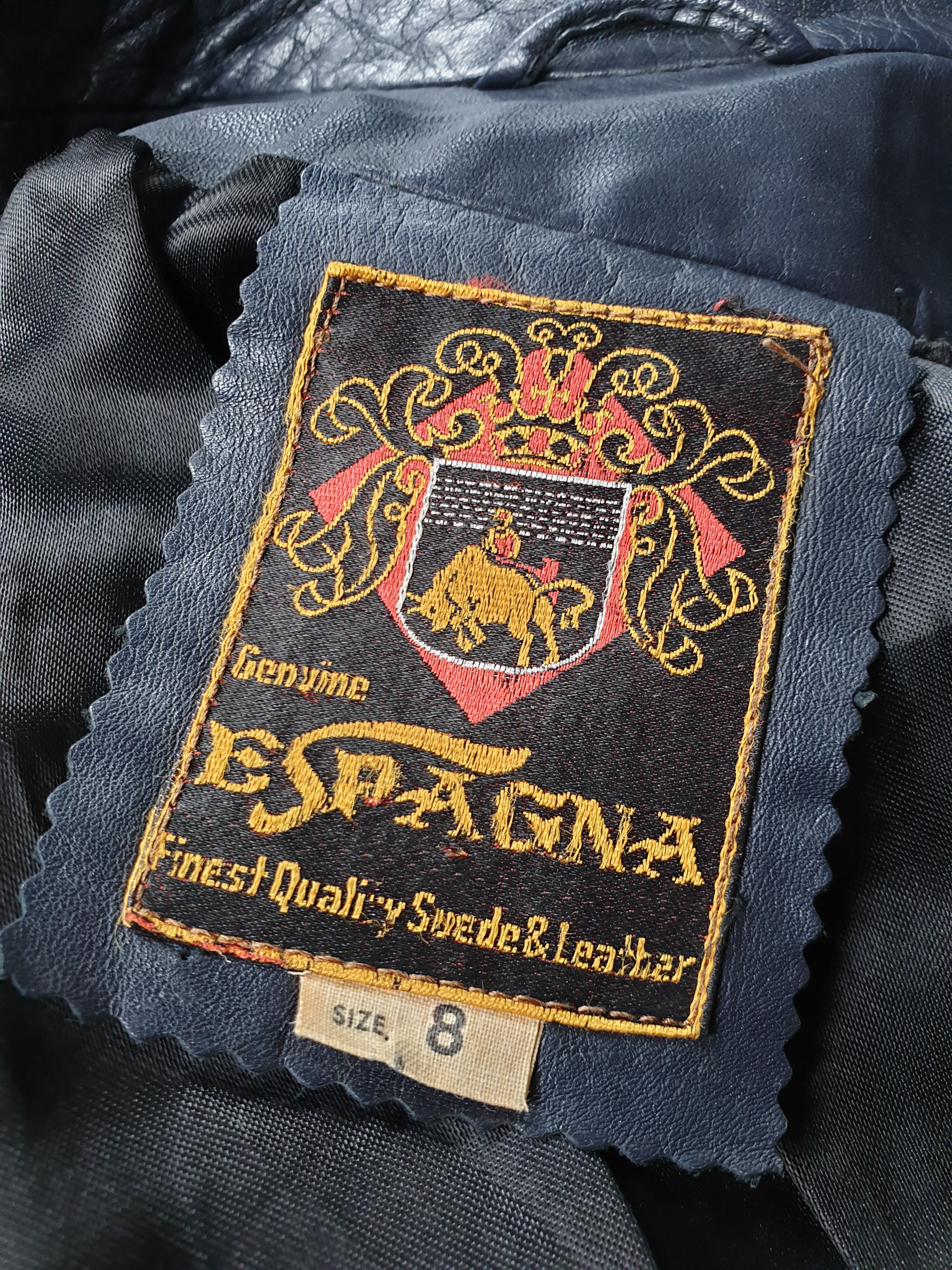 Vintage Navy Leather 'Espagna' Trench Coat