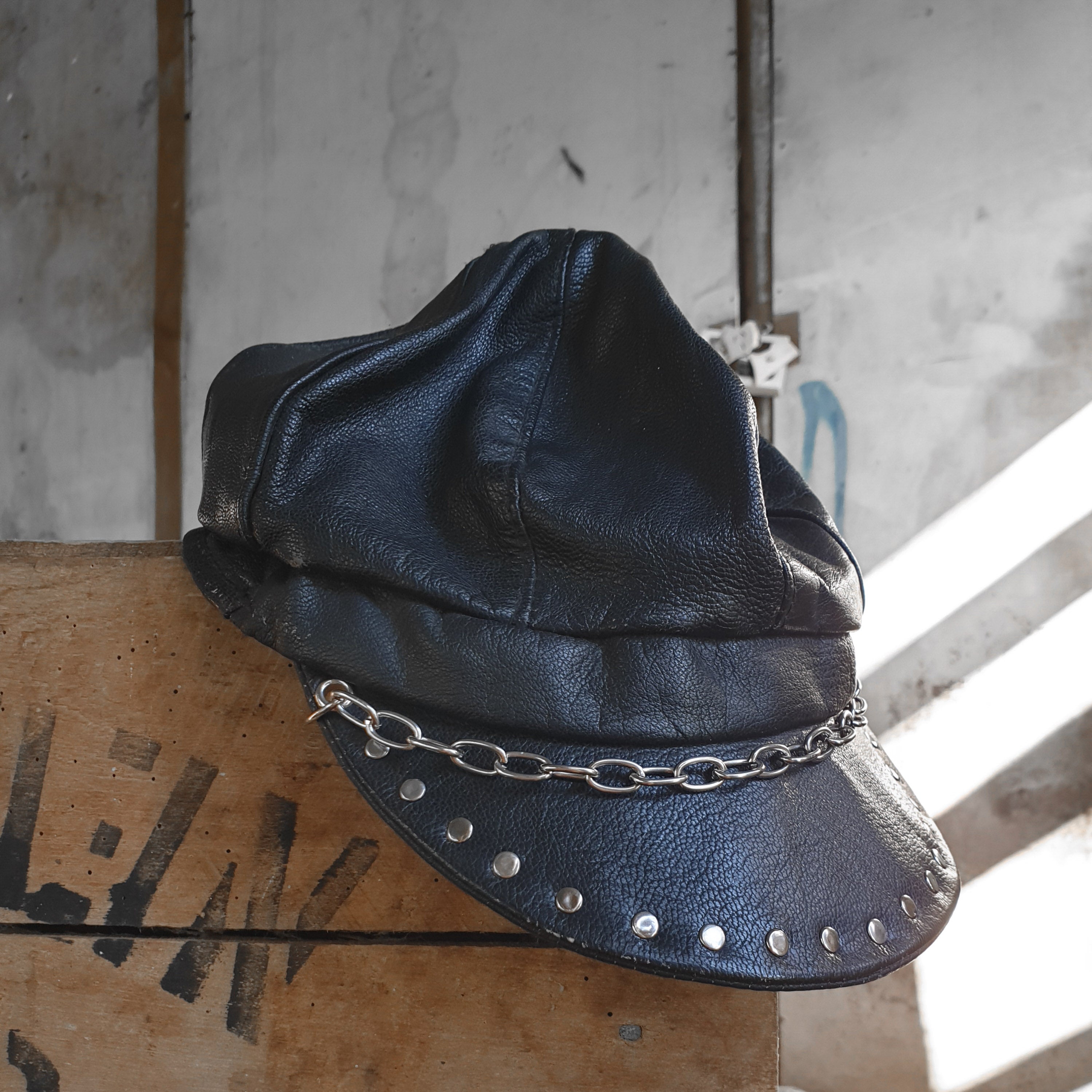 Vintage 80s/90s Studded Leather Chain Cap