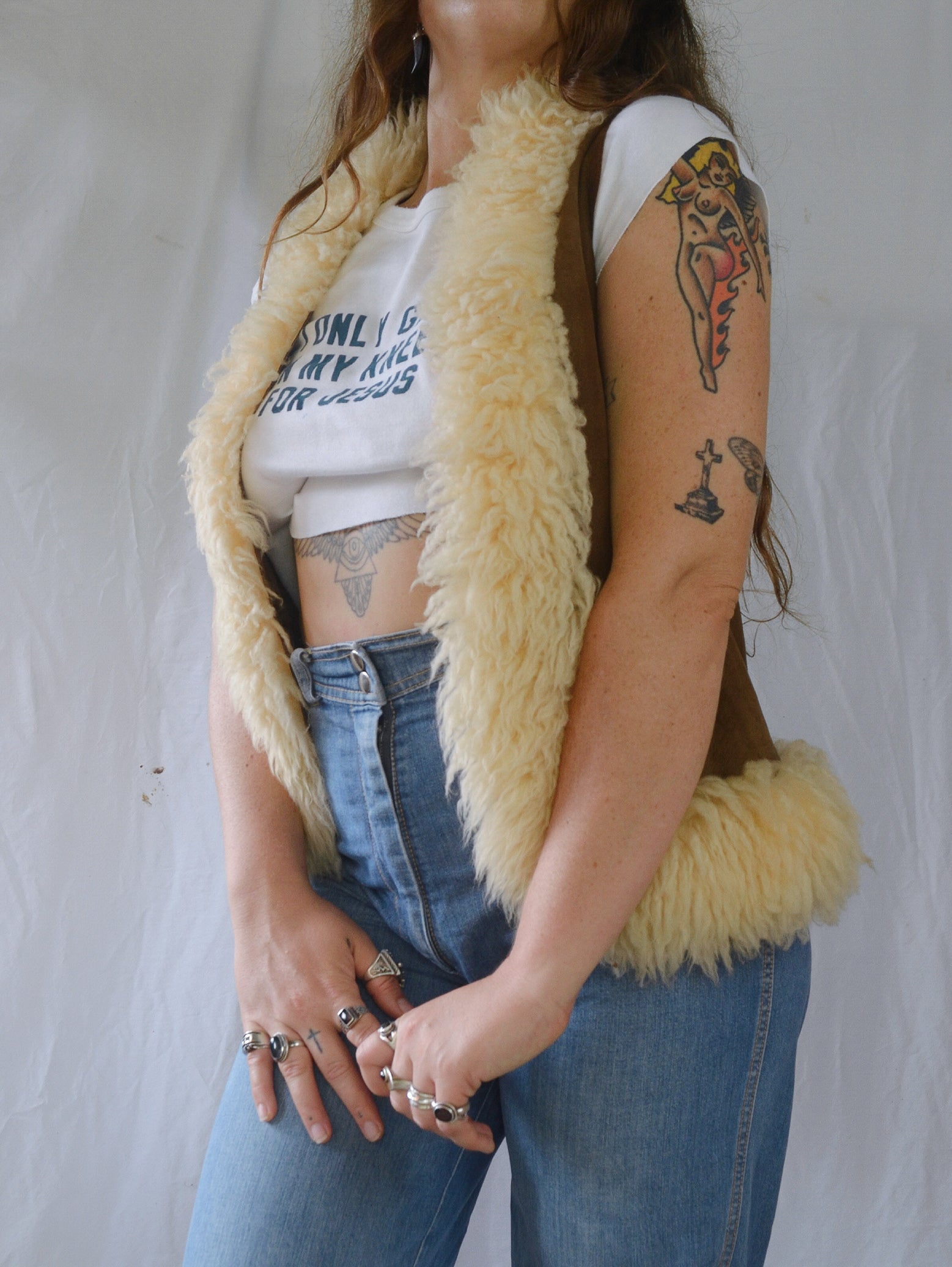 Vintage 1970s Suede & Sheep's Wool Vest