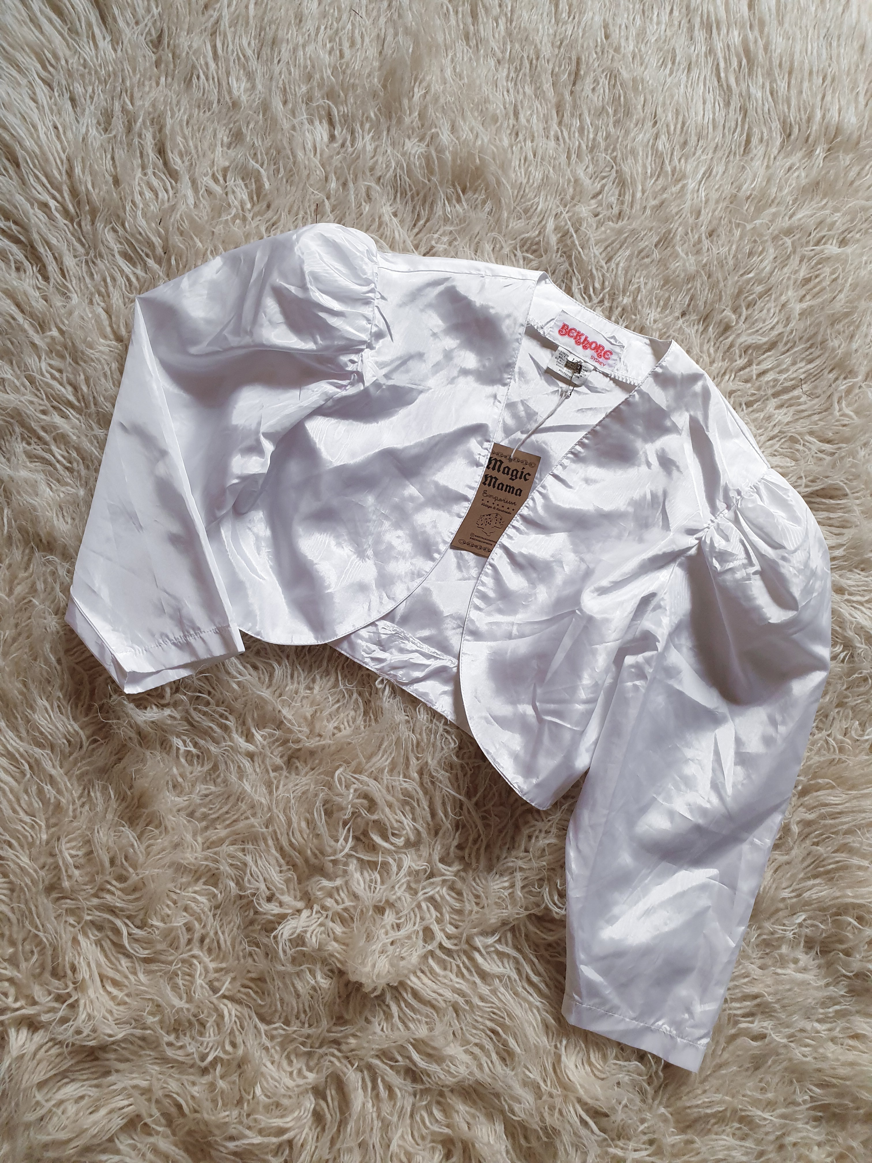 Vintage 1980s Cropped White Tafetta Bolero Jacket