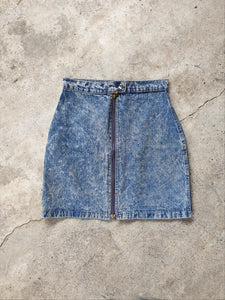 Vintage 80s Acid Wash Zip Front Denim Mini Skirt