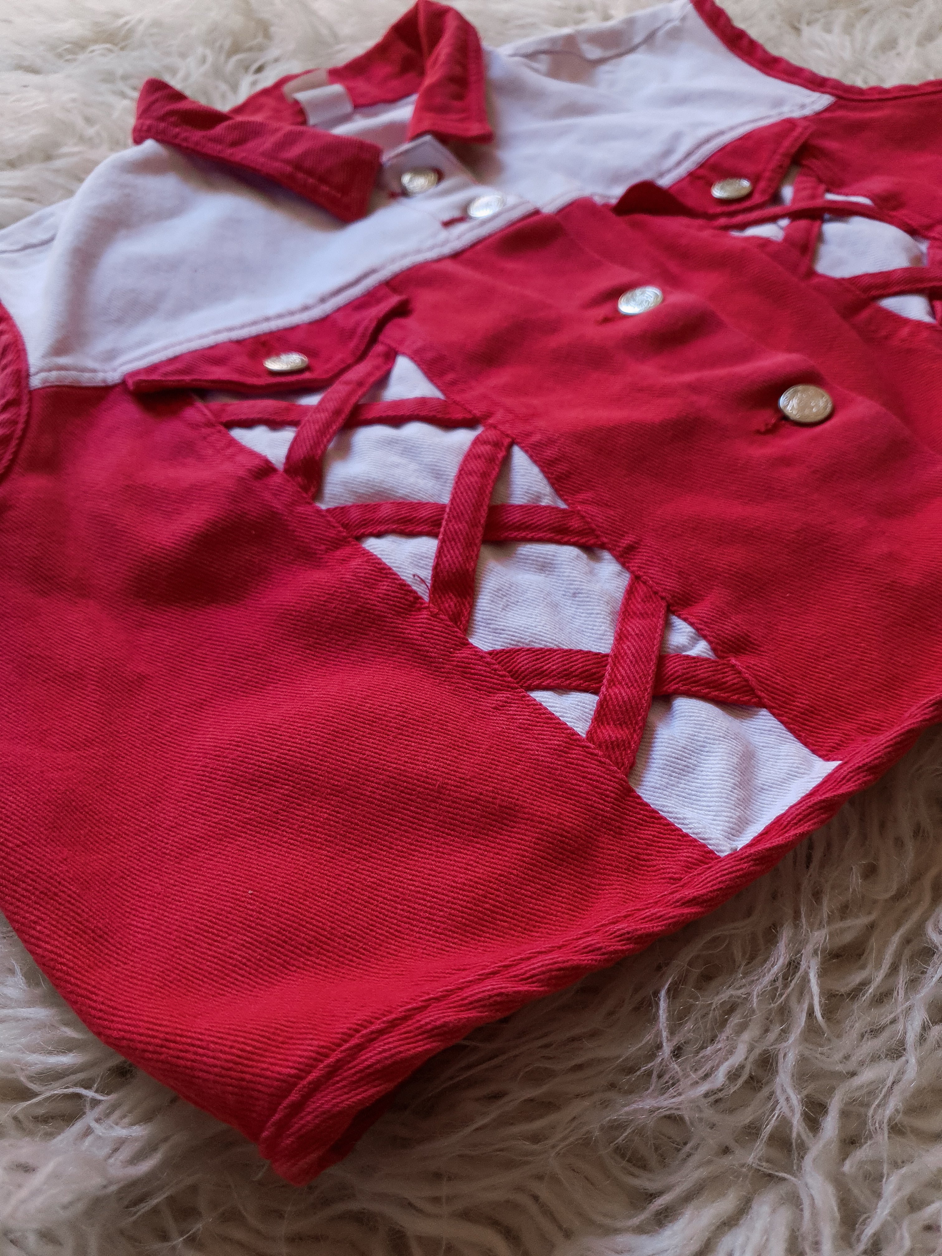 Vintage 1980s Red & White Western Denim Vest