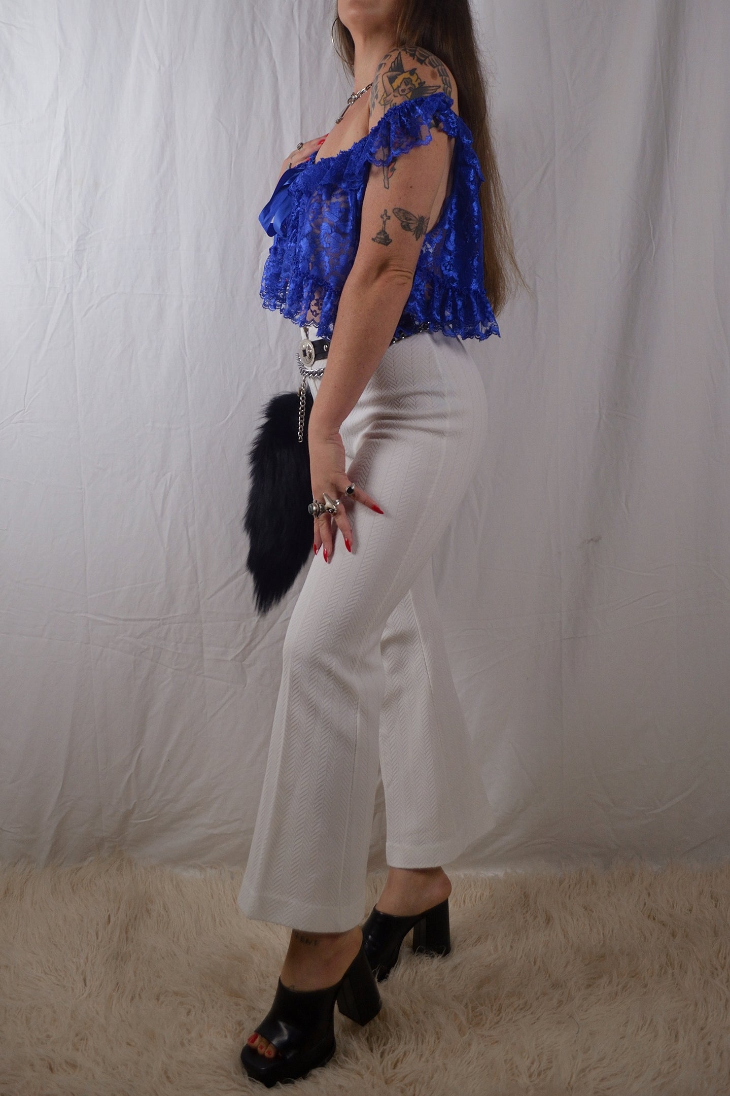 Vintage 1970s/80s White Zig Zag Flares