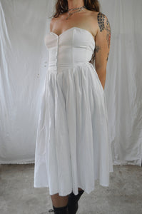 Vintage 1980s Strapless White Midi Dress