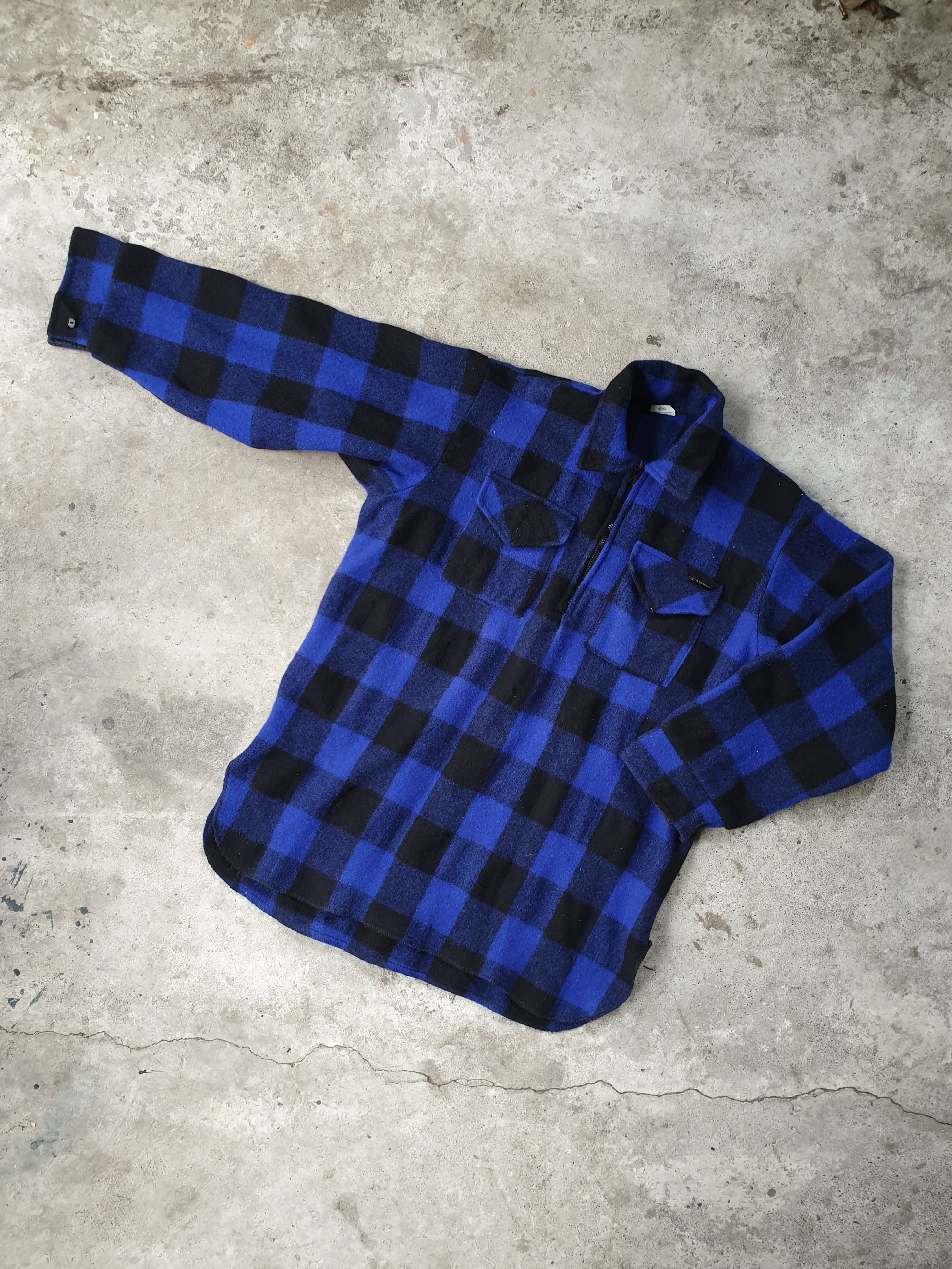 Vintage Black & Blue Buffalo Plaid Hunting Lumber Jacket