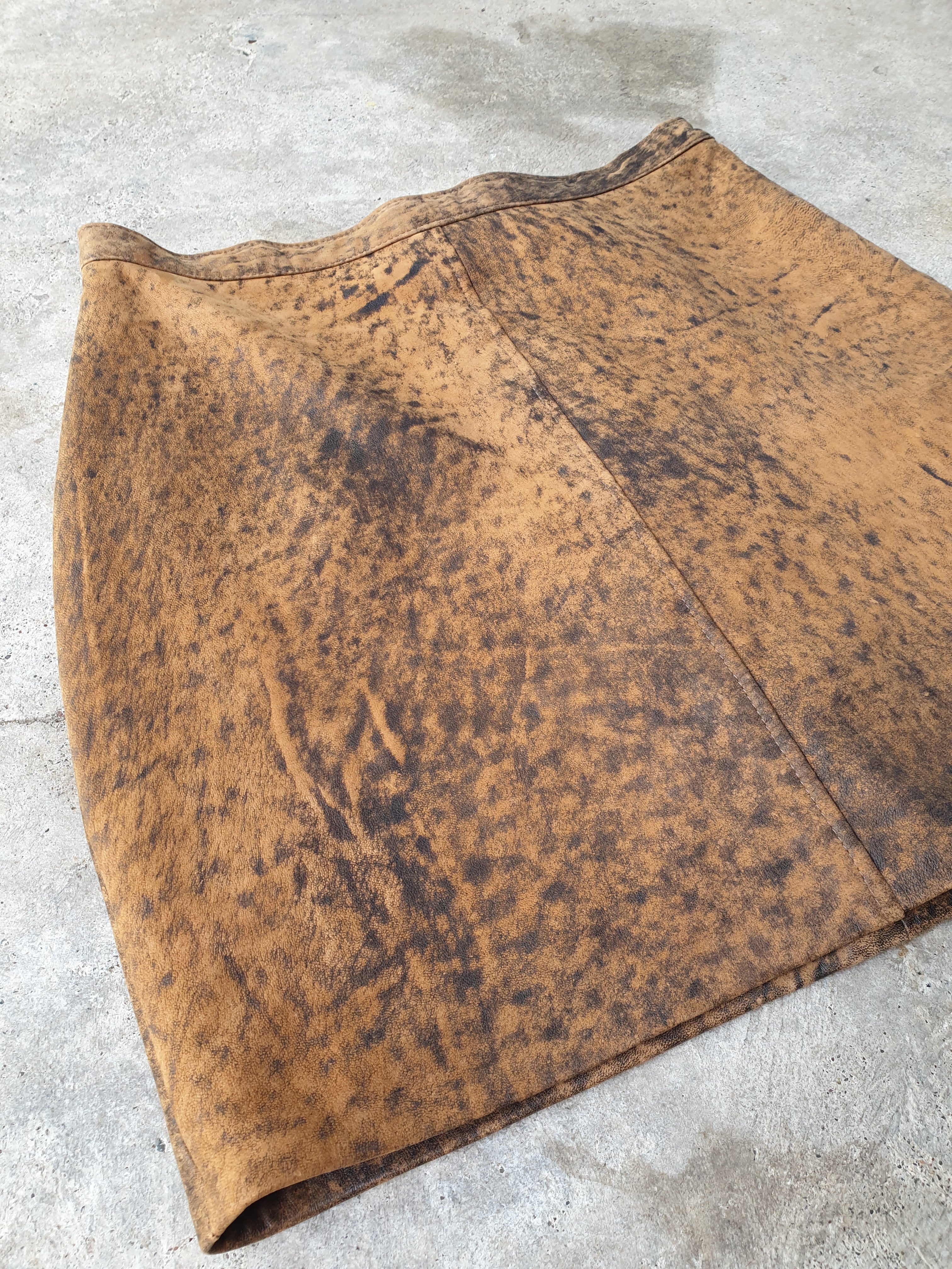 Vintage 80s Mottled Brown Leather Mini Skirt