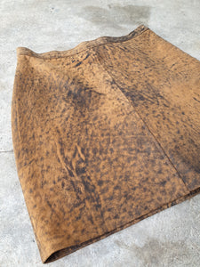 Vintage 80s Mottled Brown Leather Mini Skirt