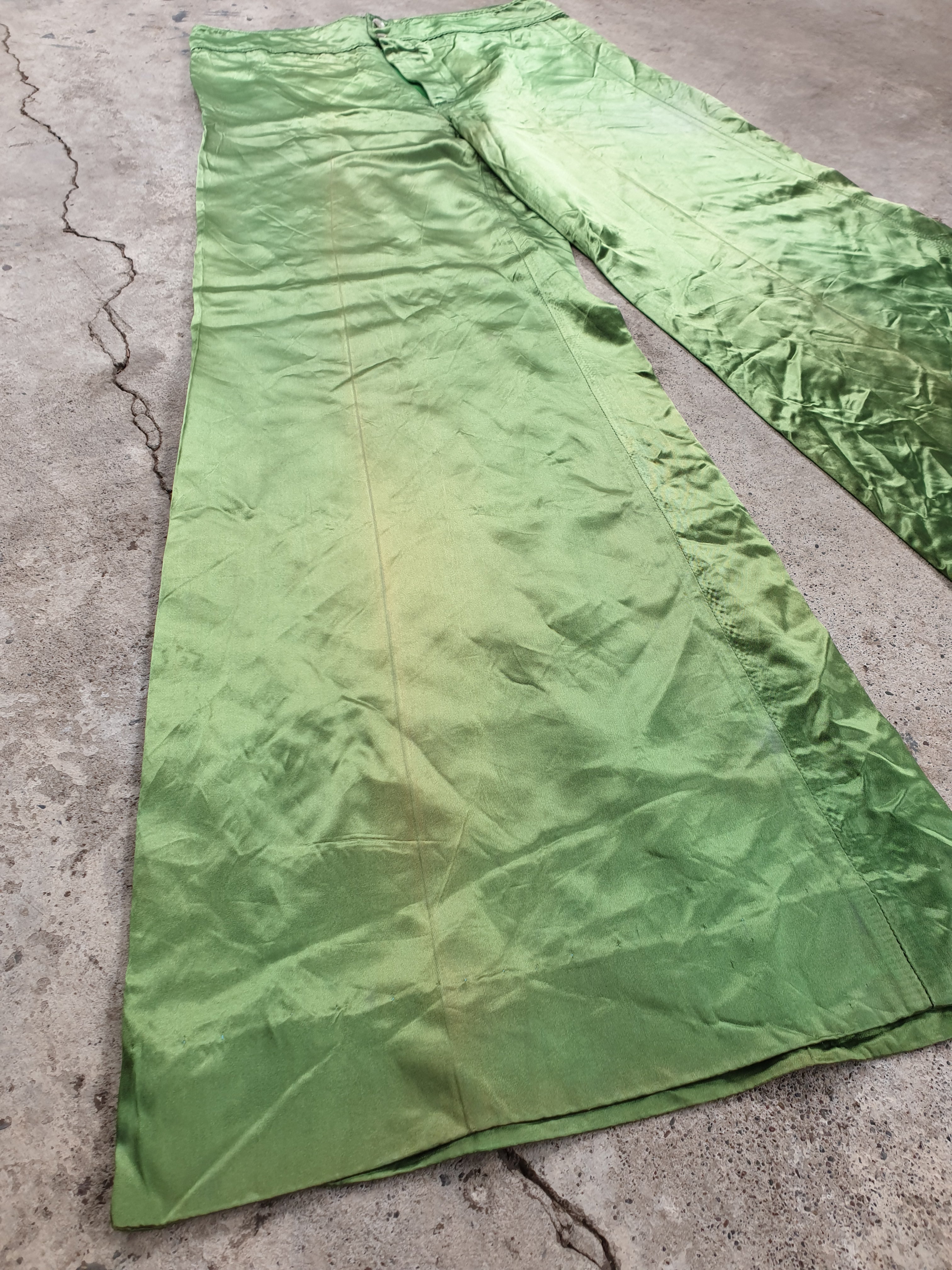 Vintage 1970s Green Satin Disco Flares