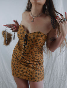 Vintage 1980s/90s Leopard Print Lace Up Dress
