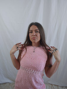 Vintage 1960s/70s Pink Lace Beaded Maxi Dress