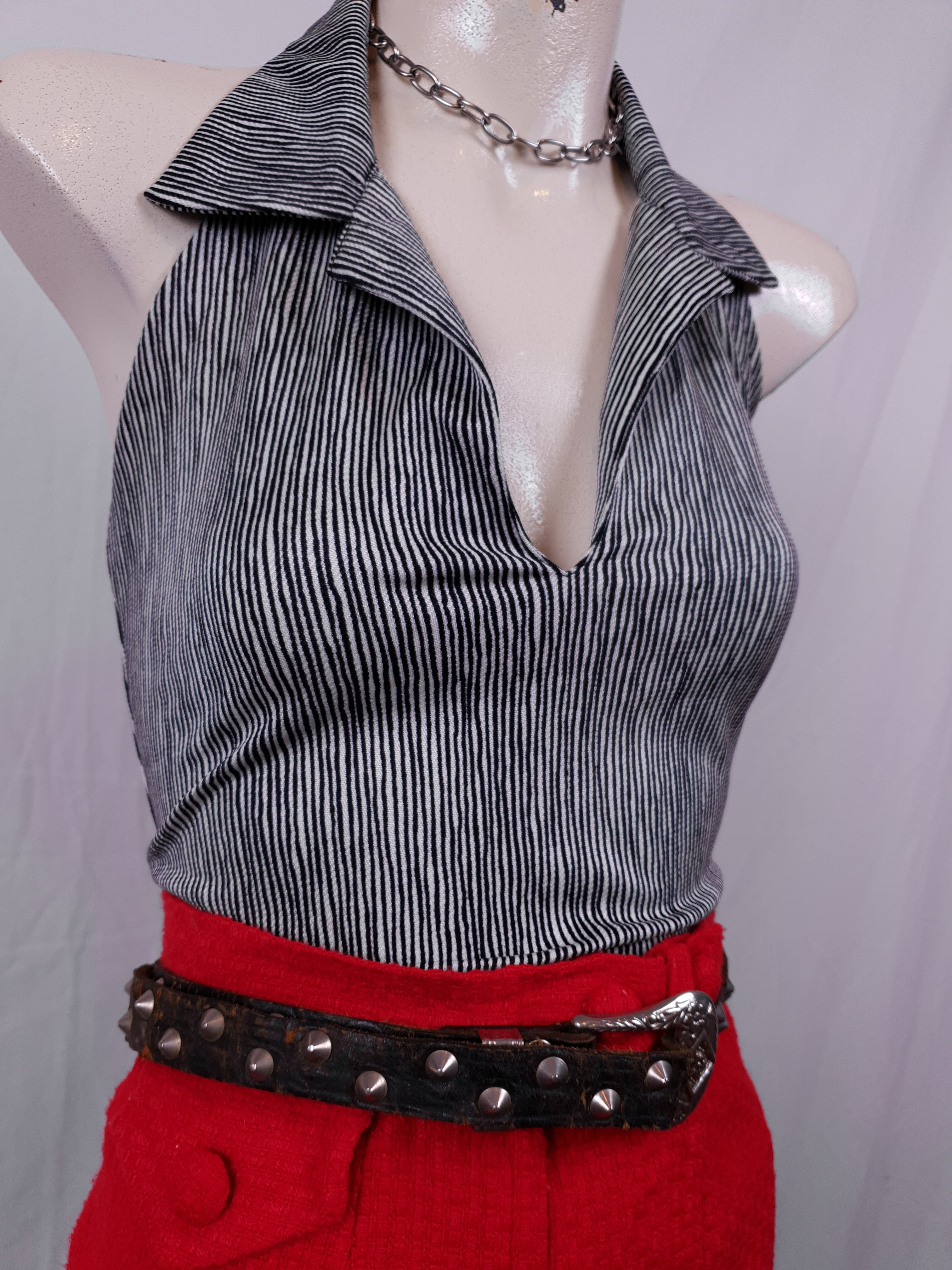 Vintage 1990s B&W Stripe Halter Top