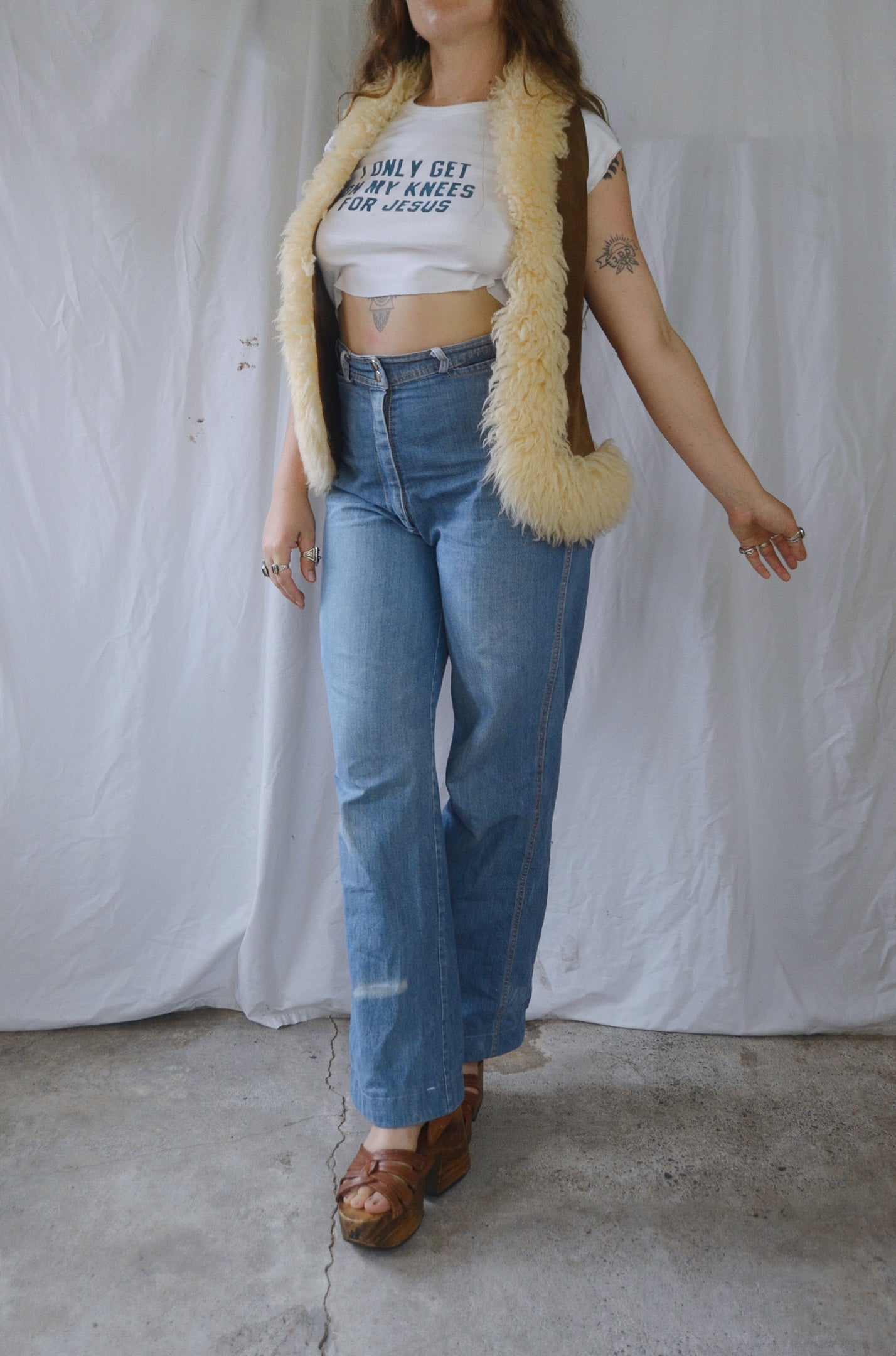 Vintage 1970s Suede & Sheep's Wool Vest