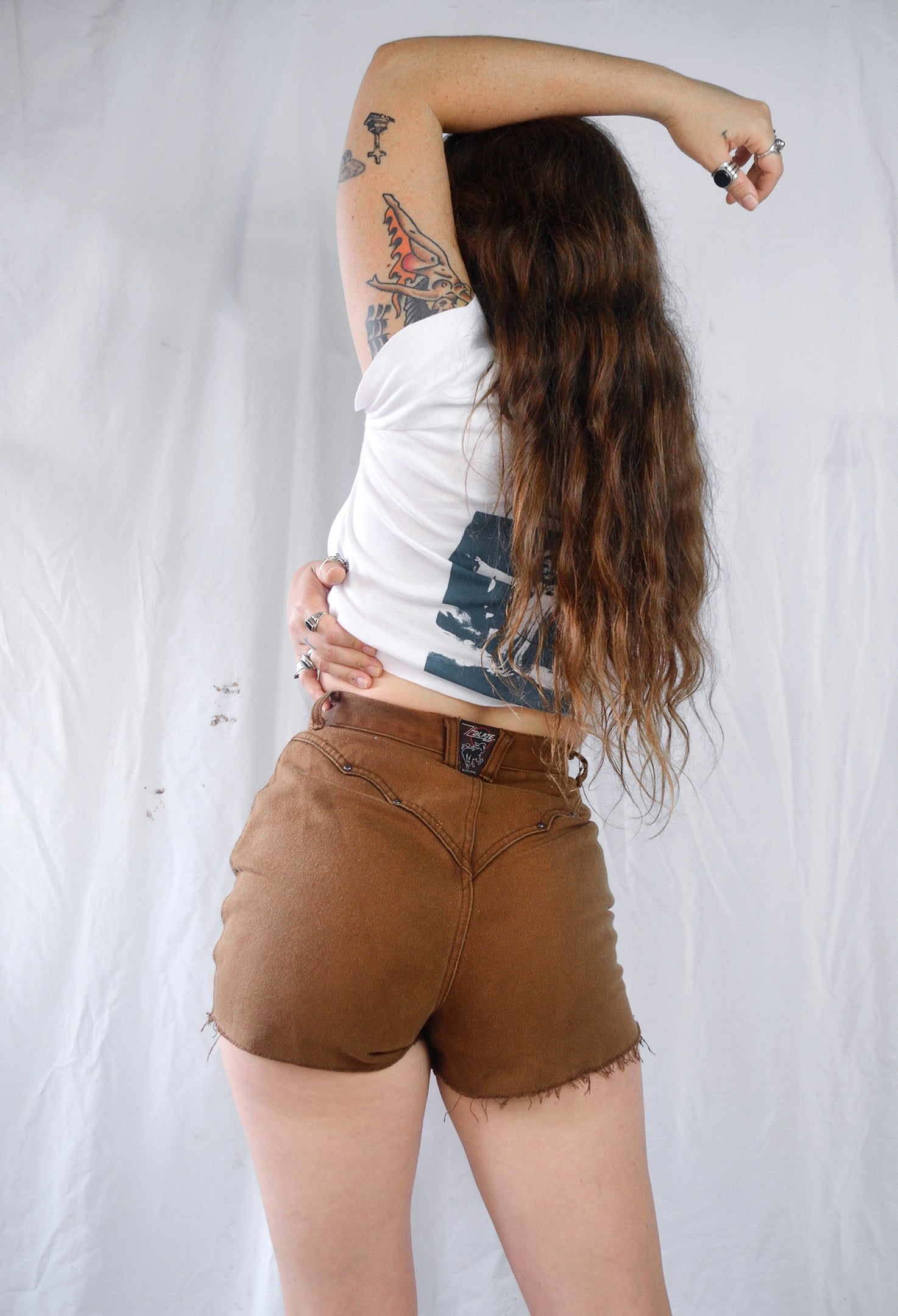 Vintage 1980s Brown Denim Western Studded Shorts