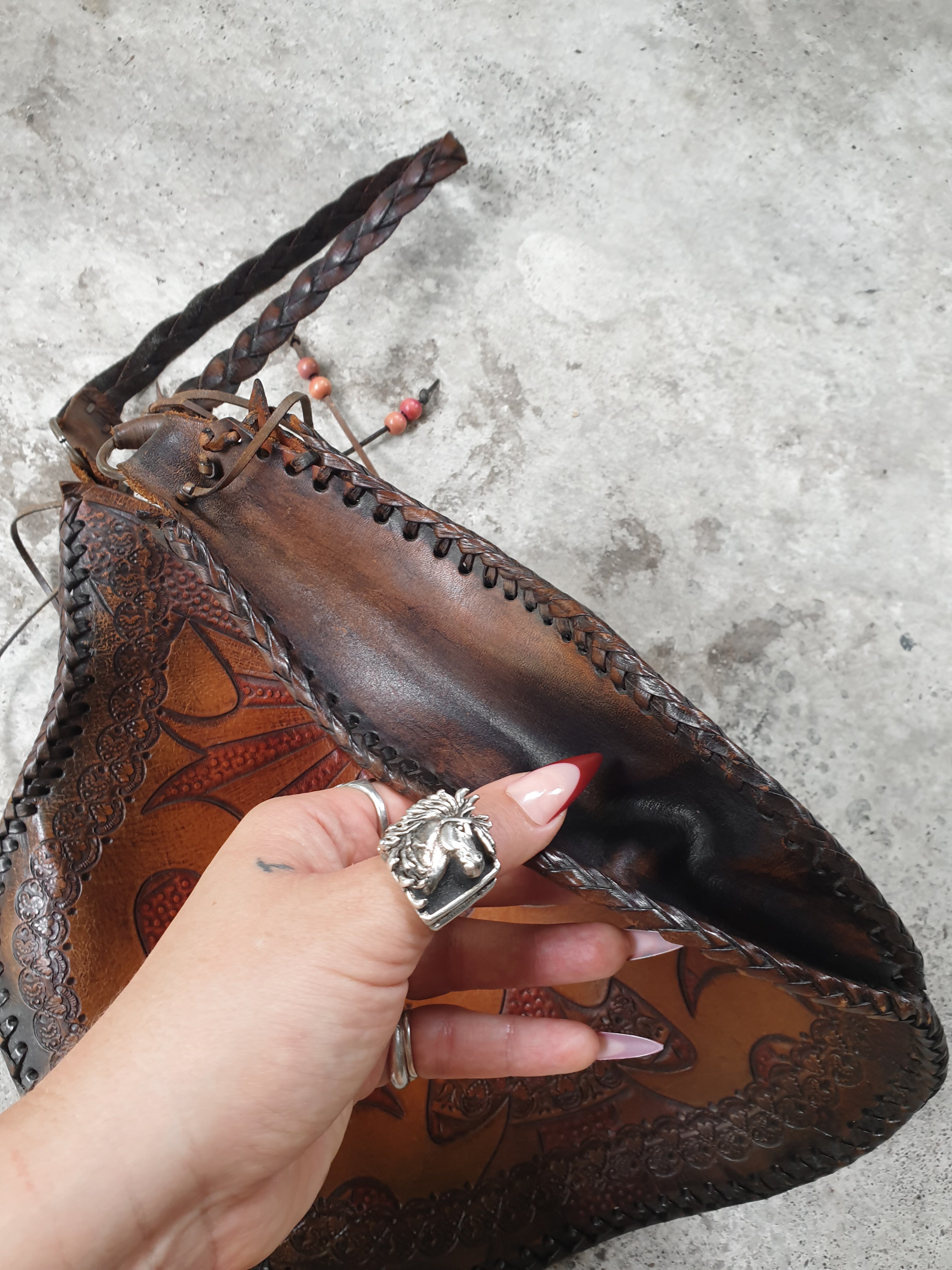 Vintage 1970s Tooled Leather Handbag