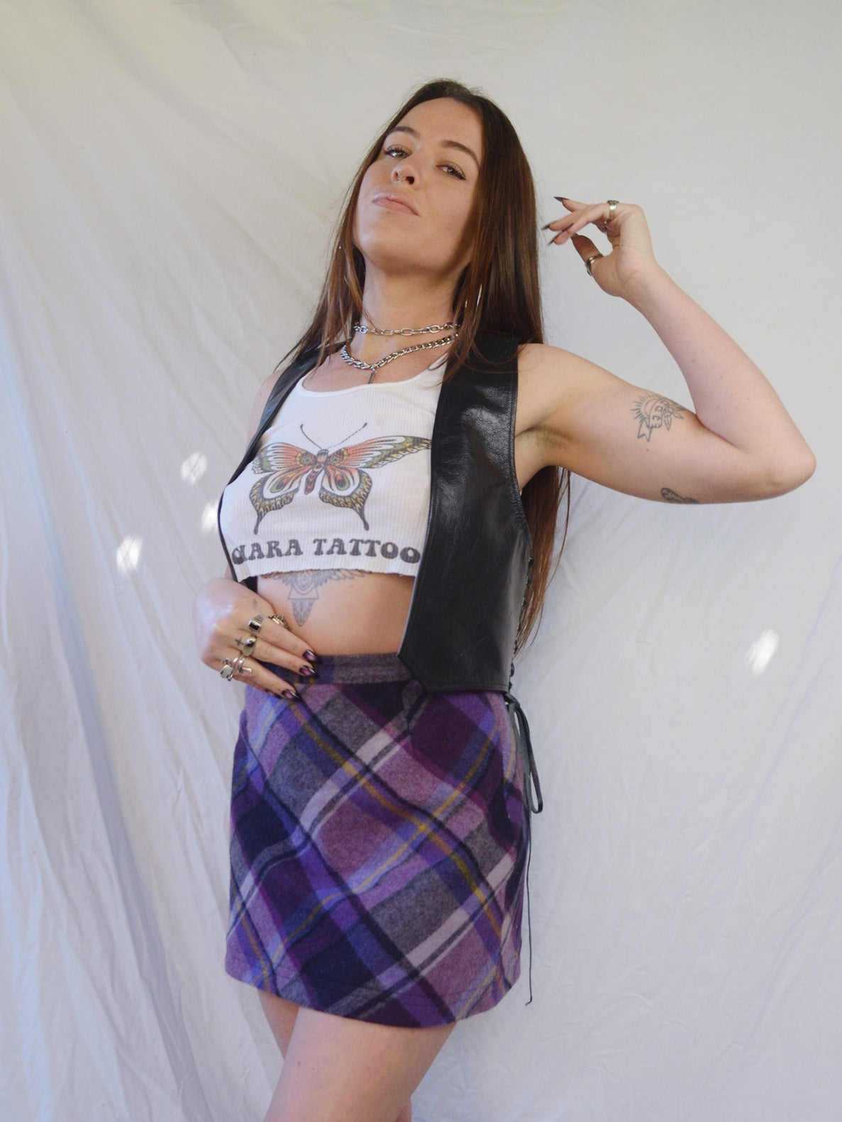 Vintage 90s Purple Wool Plaid Mini Skirt