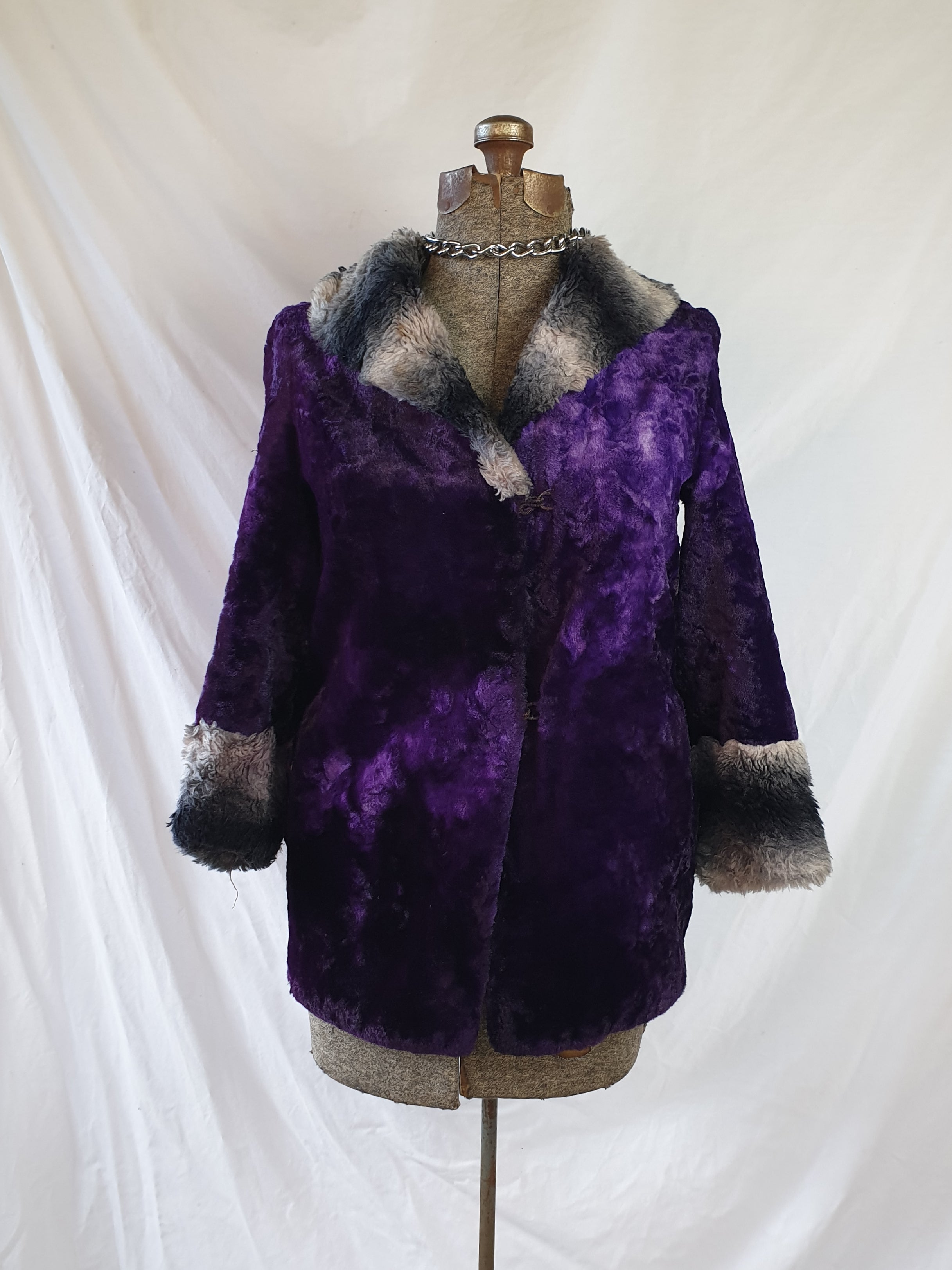 Vintage Crushed Velvet & Faux Fur Jacket