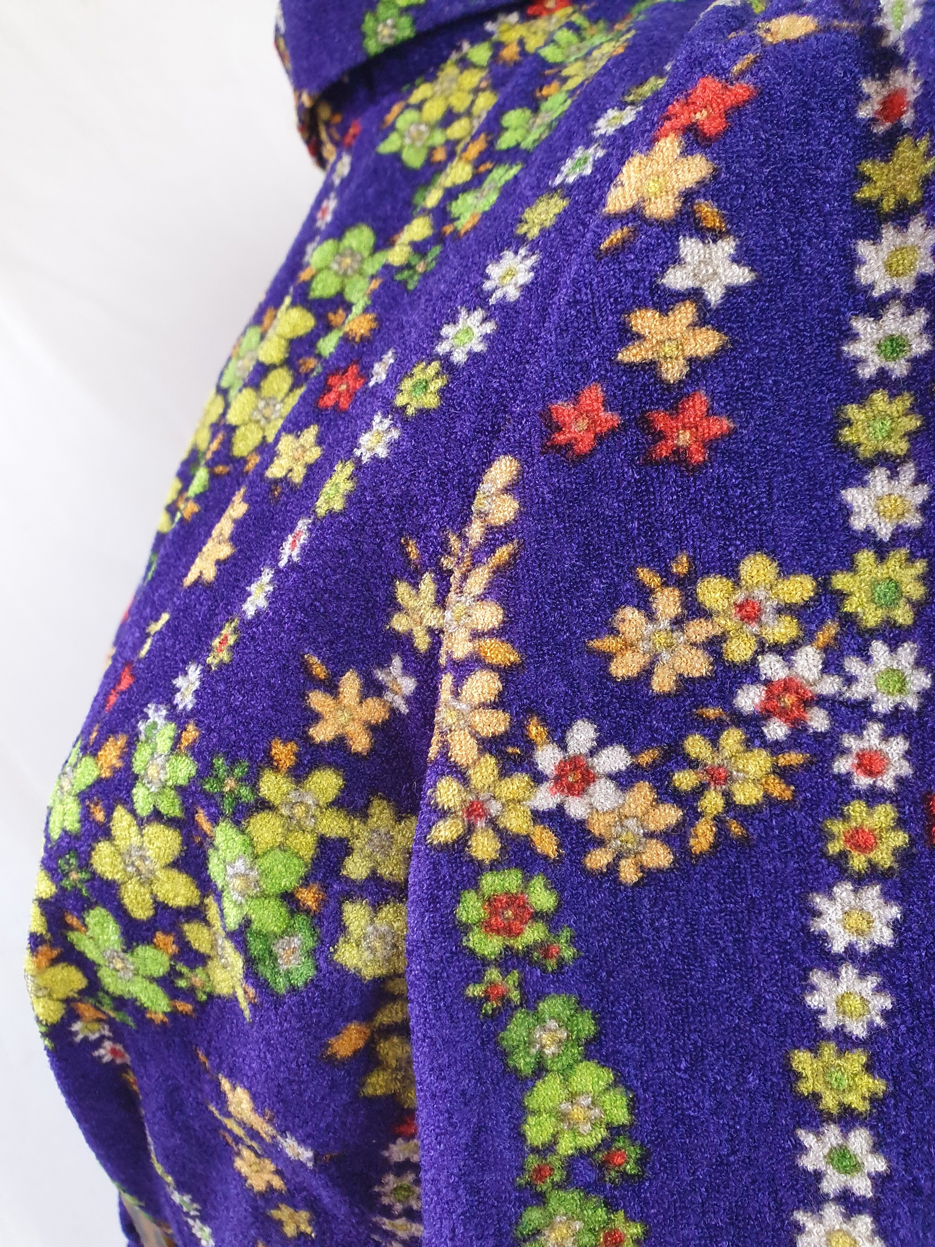 Vintage 60s/70s Purple Floral Terry Cloth Mini Dress