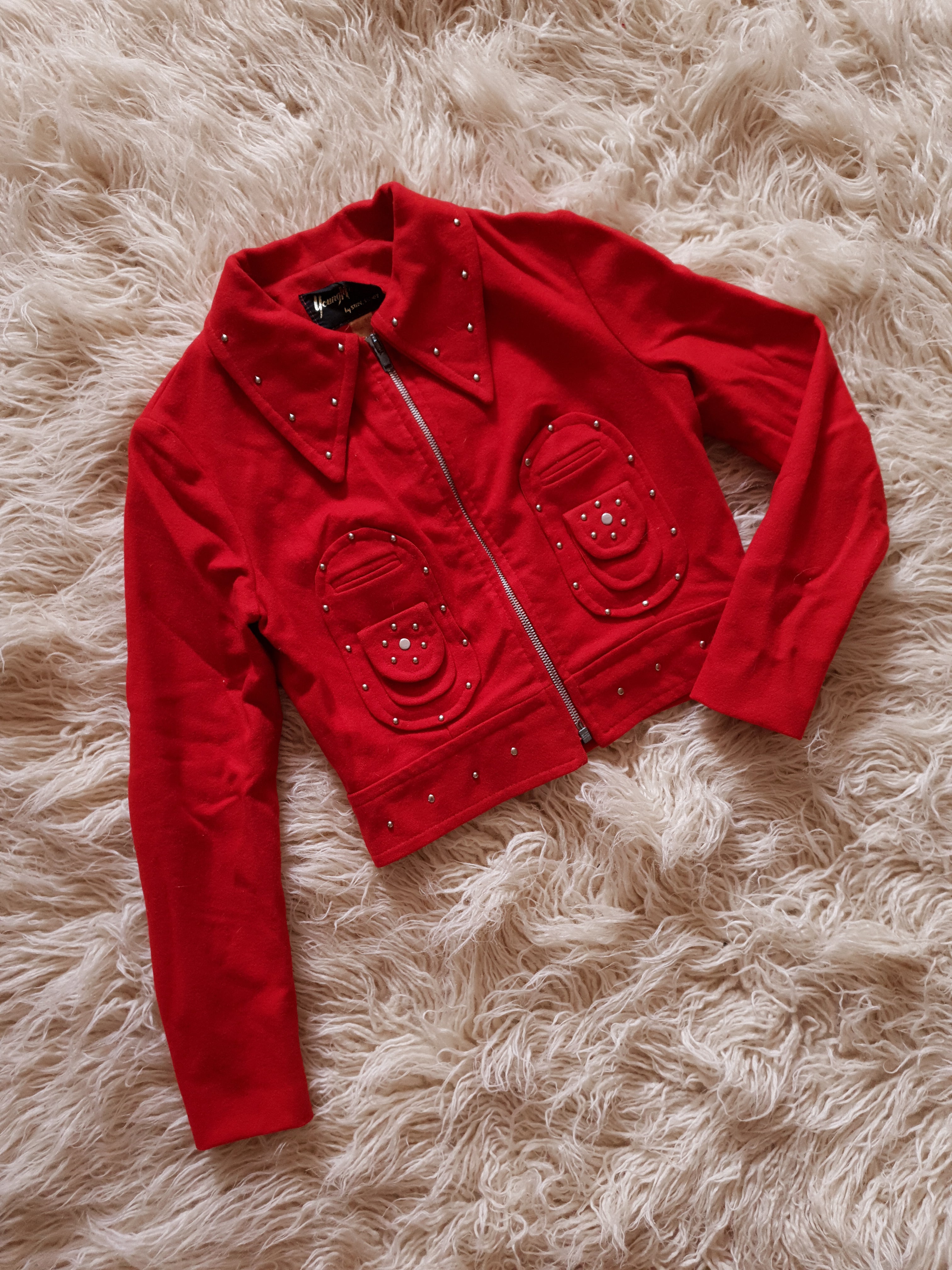 Vintage 1970s Studded Red Wool Jacket