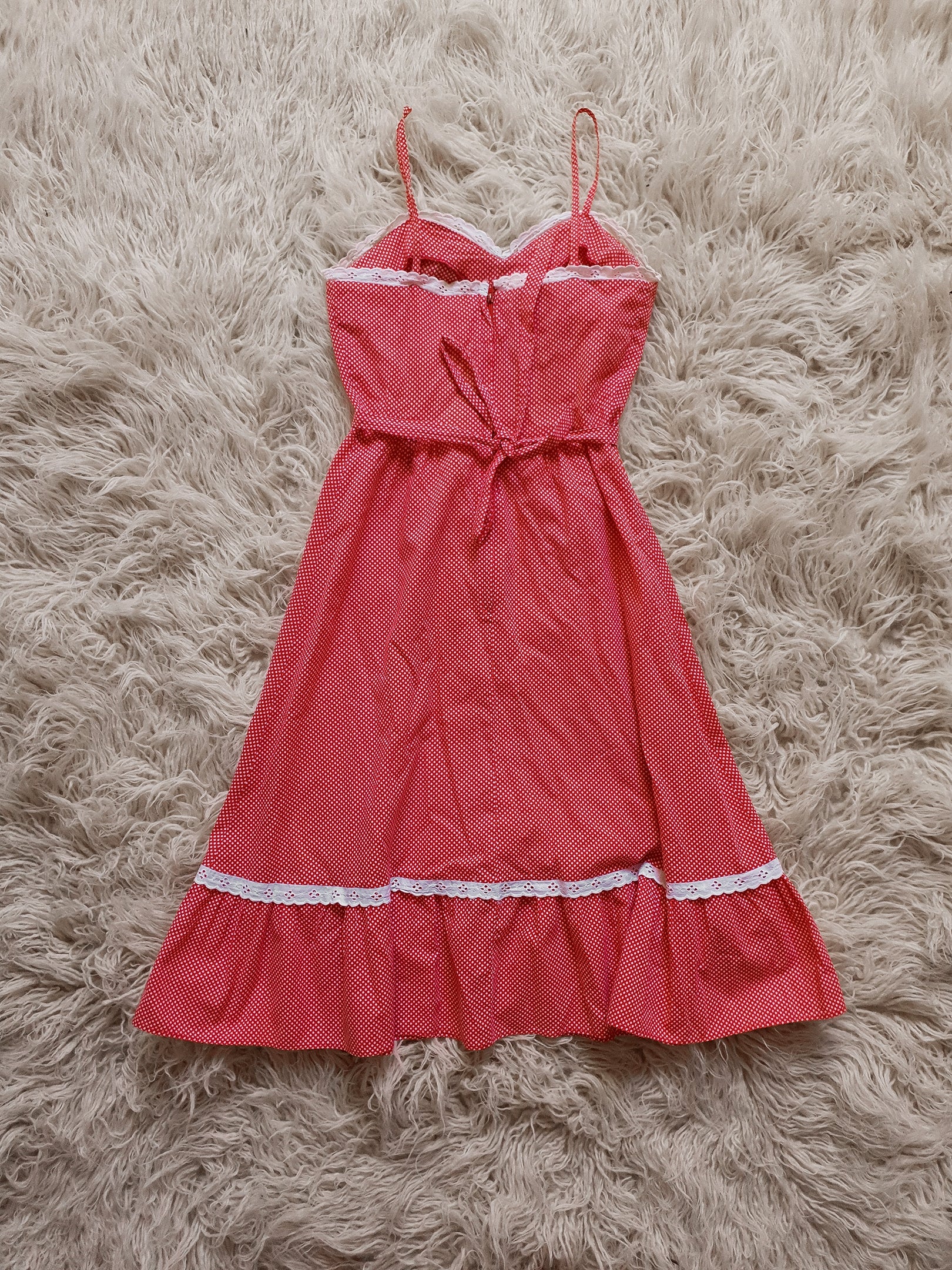 Vintage 1970s Red & White Spotty Midi Dress