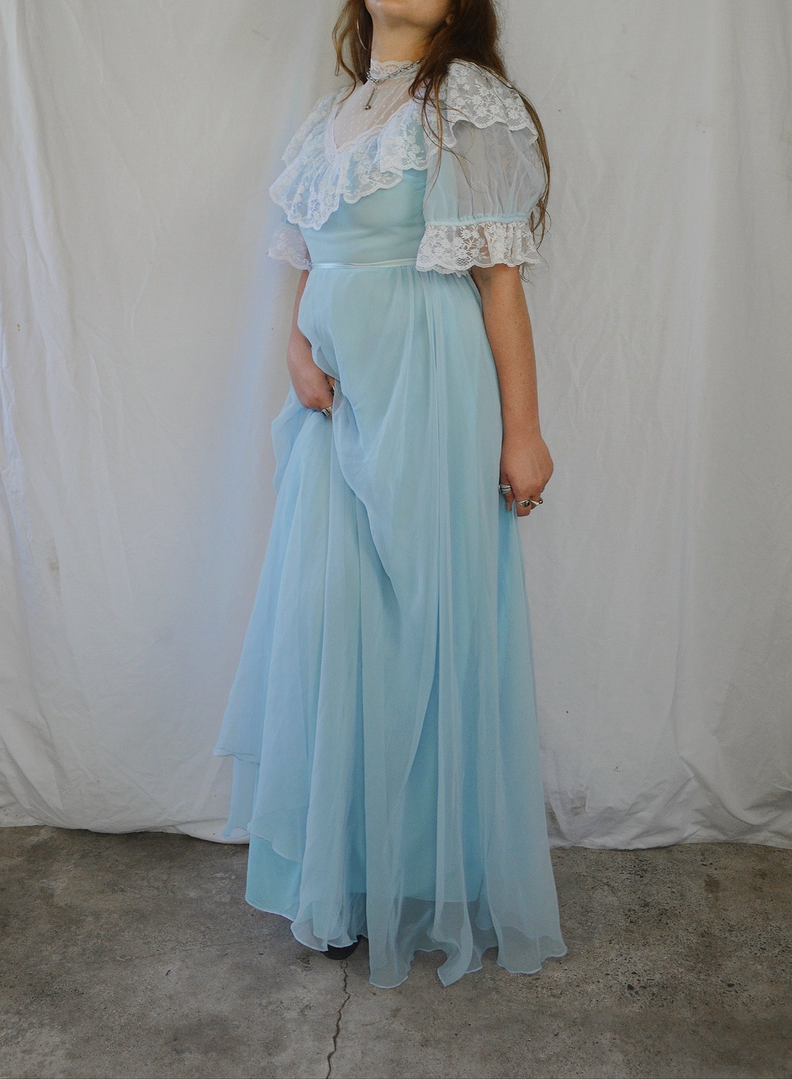 Vintage 1970s Blue Maxi Prairie Dress