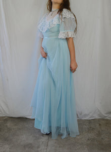 Vintage 1970s Blue Maxi Prairie Dress