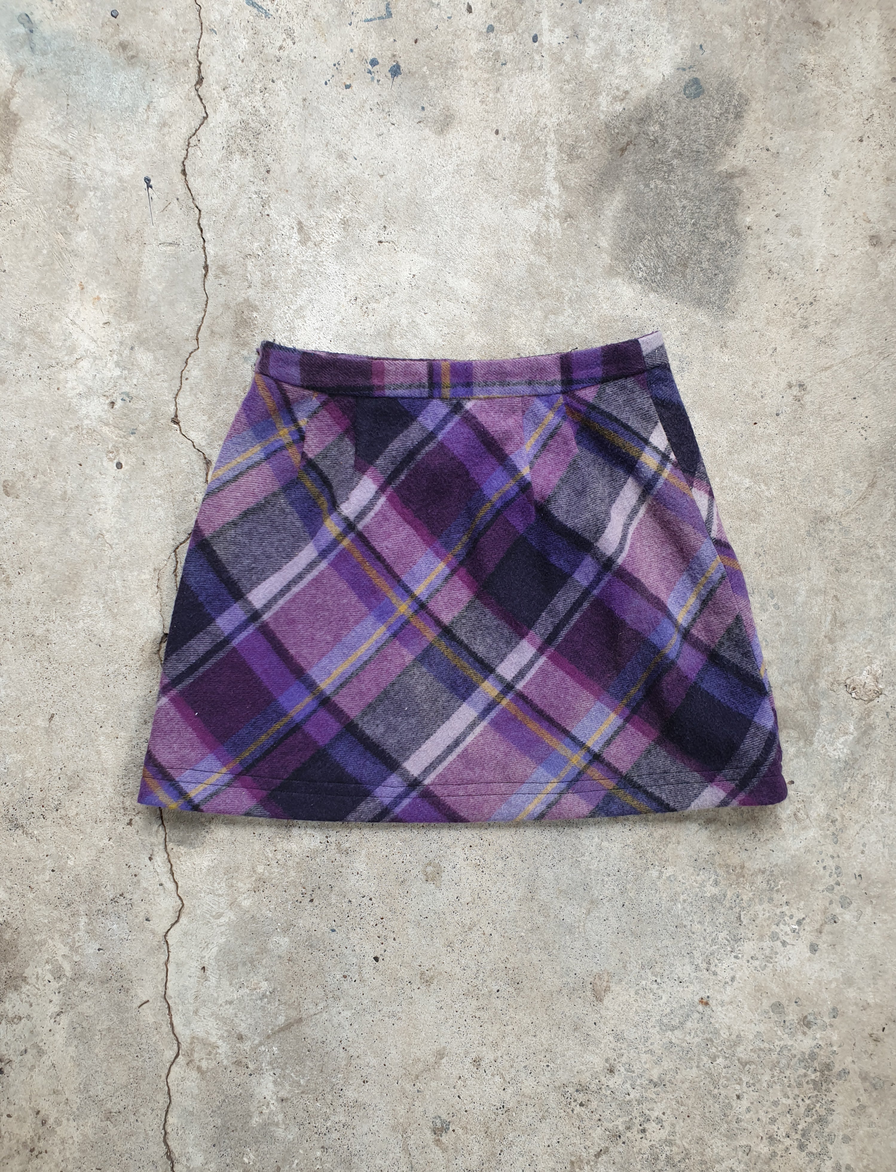 Vintage 90s Purple Wool Plaid Mini Skirt