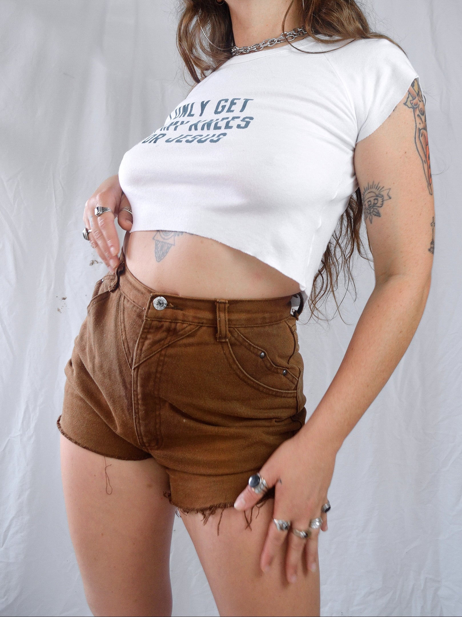 Vintage 1980s Brown Denim Western Studded Shorts