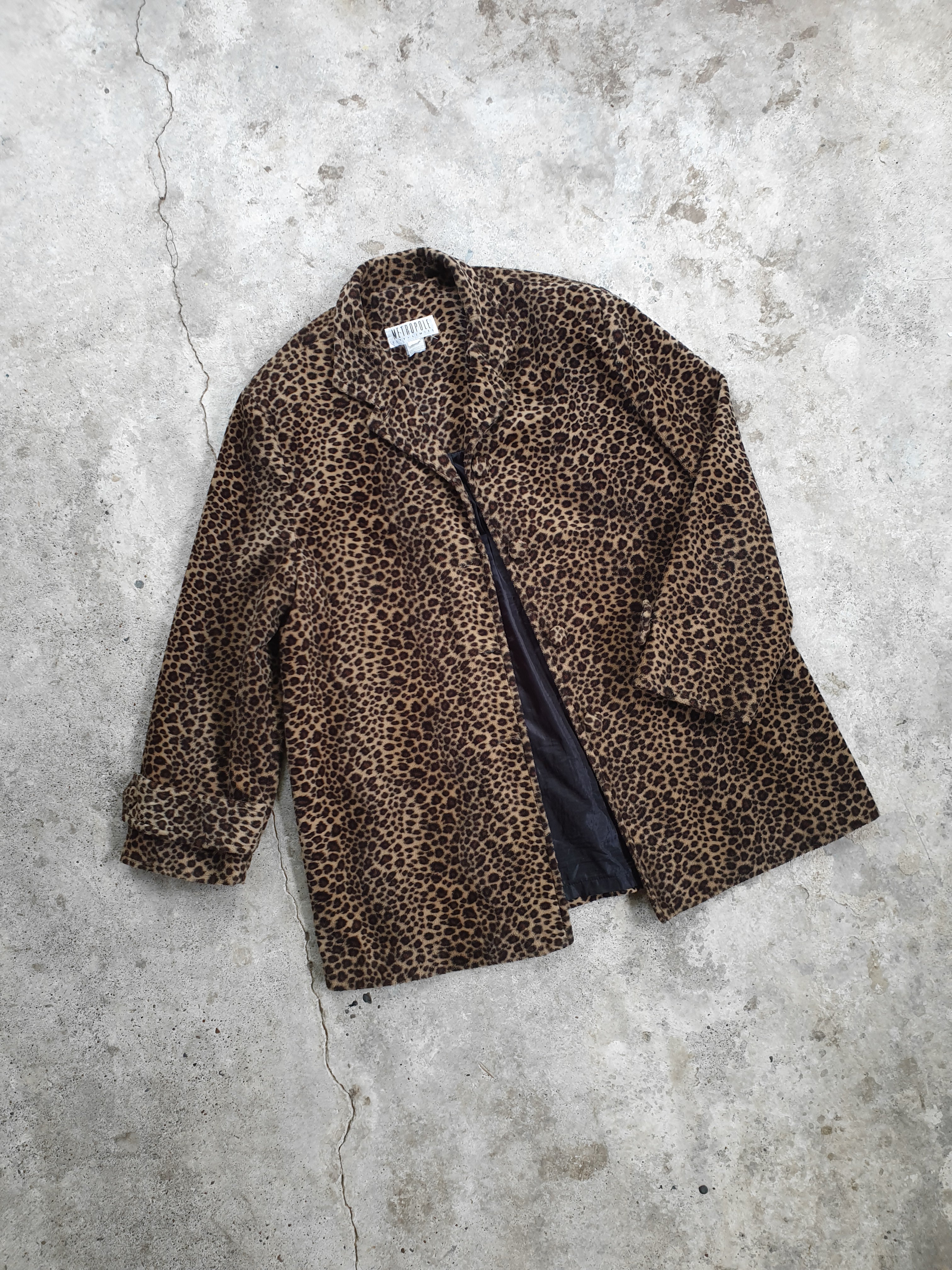 Vintage 1990s Faux Fur Leopard Print Jacket