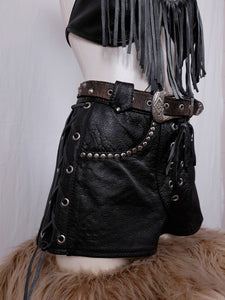 Vintage 1980s/90s Lace Up Studded Leather Shorts