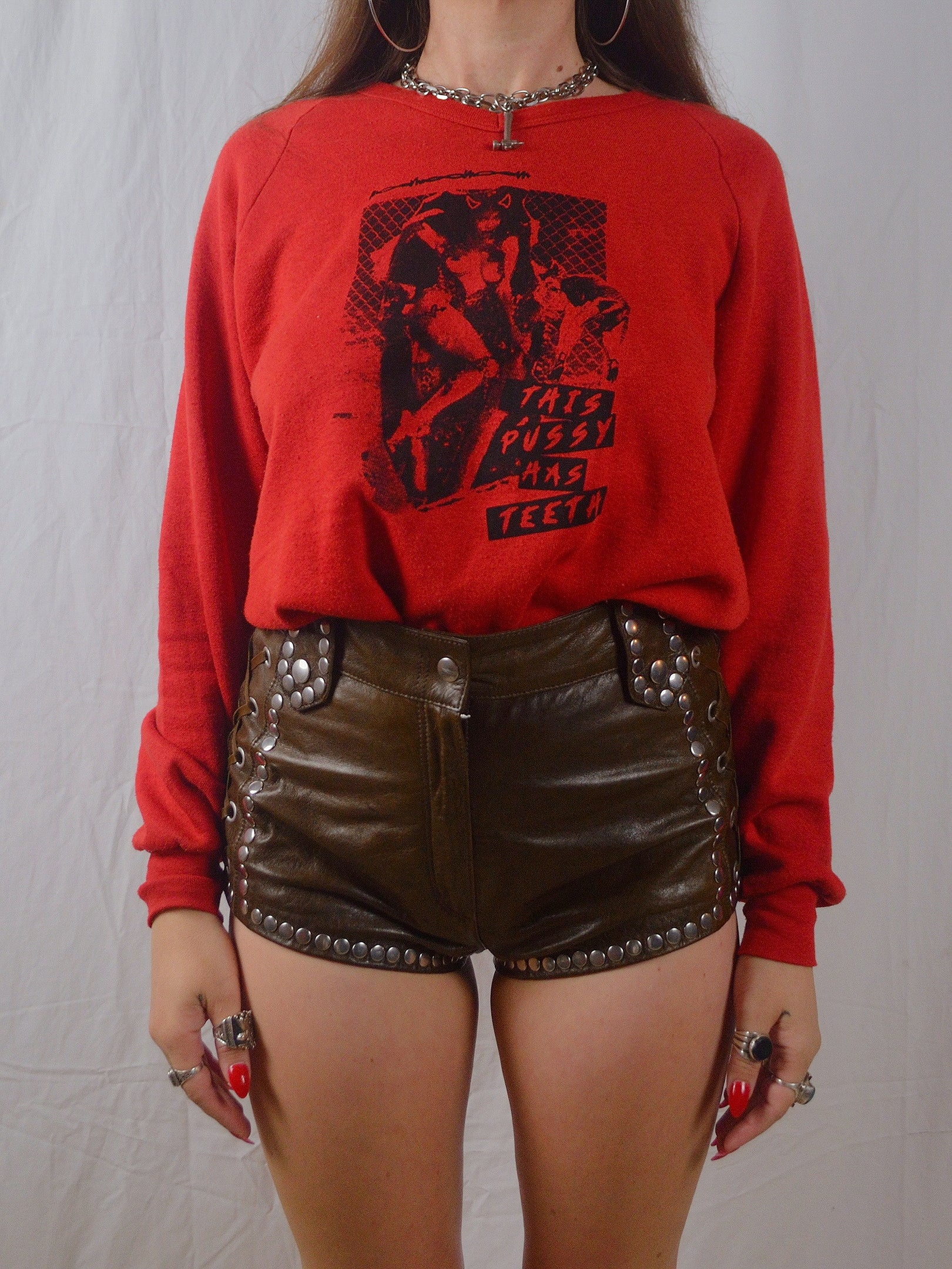 Vintage 1980s Handprinted 'This Pussy Has Teeth' Sweater