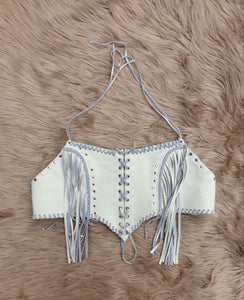 'Cheri' White & Blue Leather Corset Top