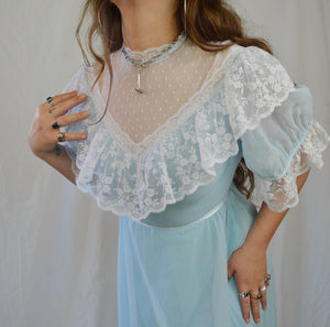 Vintage 1970s Blue Maxi Prairie Dress