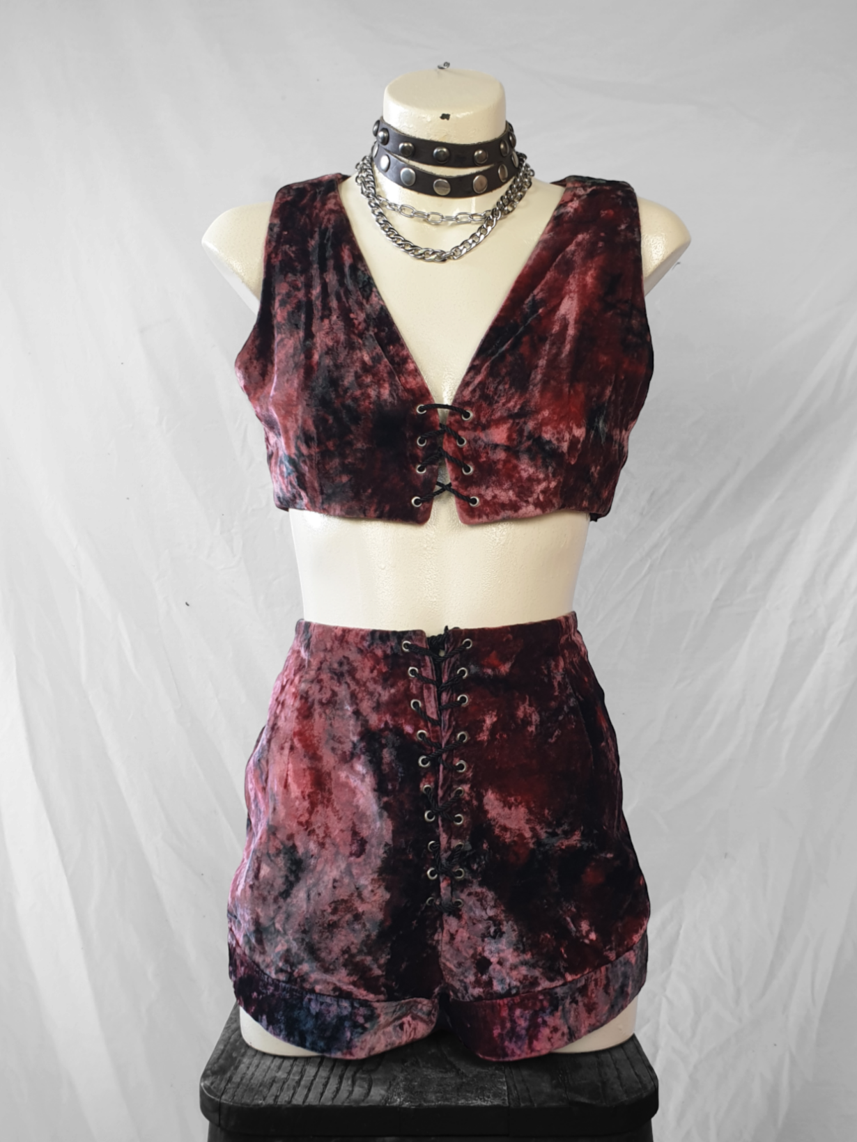 Vintage 1970's 2 Piece Velvet Short & Vest Suit Set