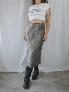 Vintage 1990s Satin Leopard Print Midi Skirt