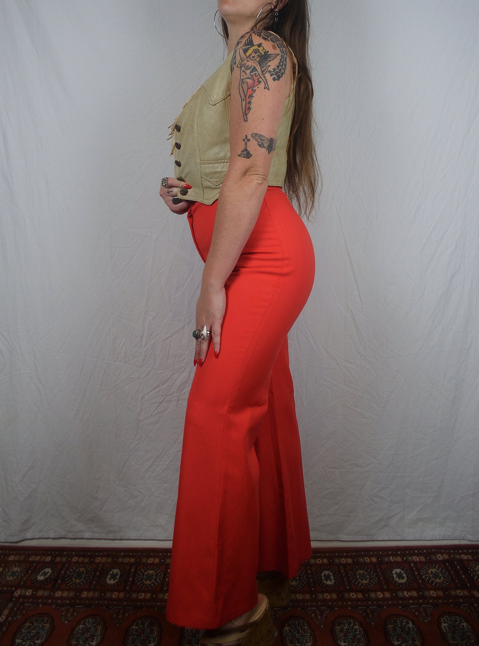 Vintage 1970s Coral Plait Waist Flares
