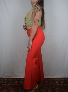 Vintage 1970s Coral Plait Waist Flares