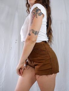 Vintage 1980s Brown Denim Western Studded Shorts