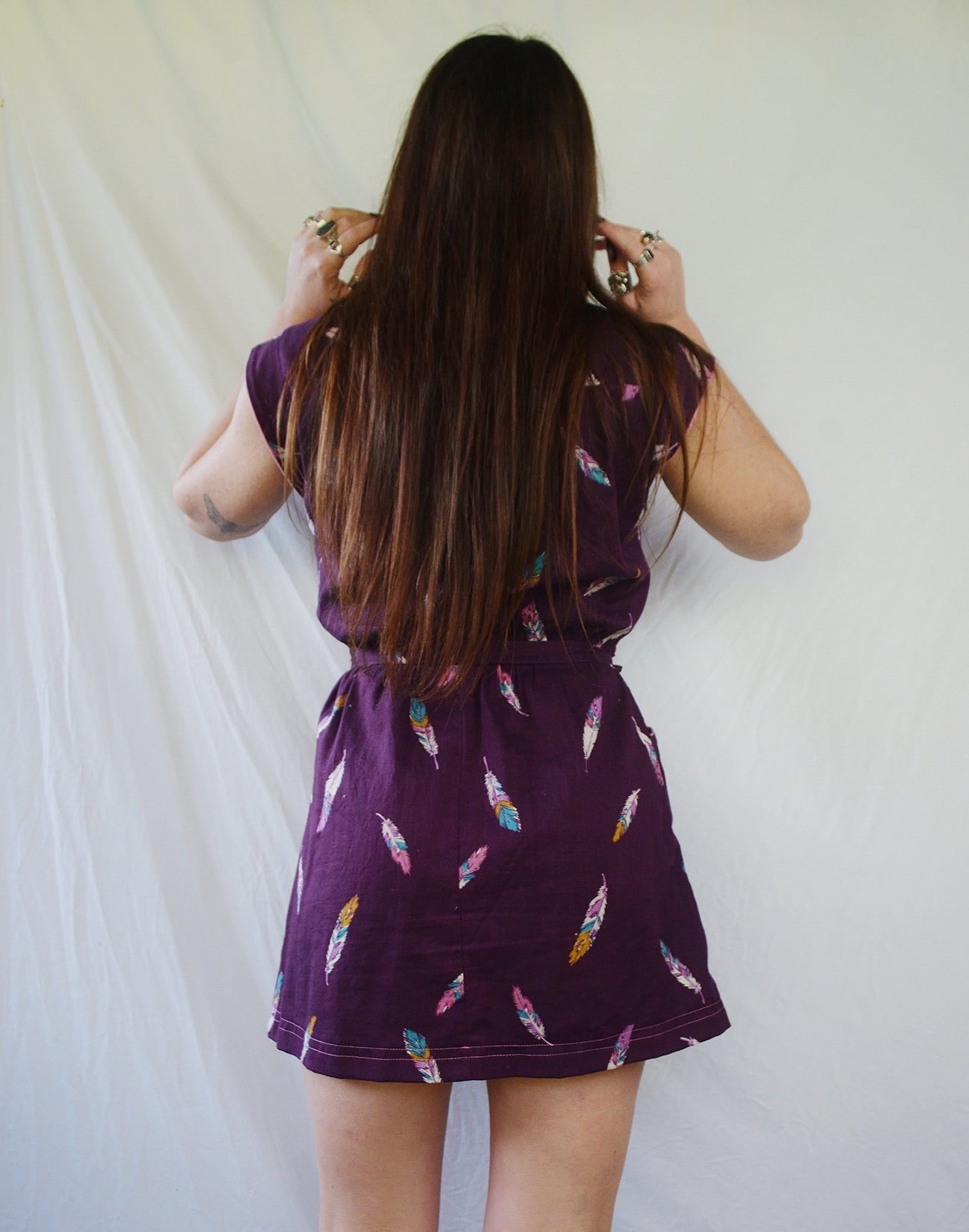 Vintage Purple Feather Mini Dress