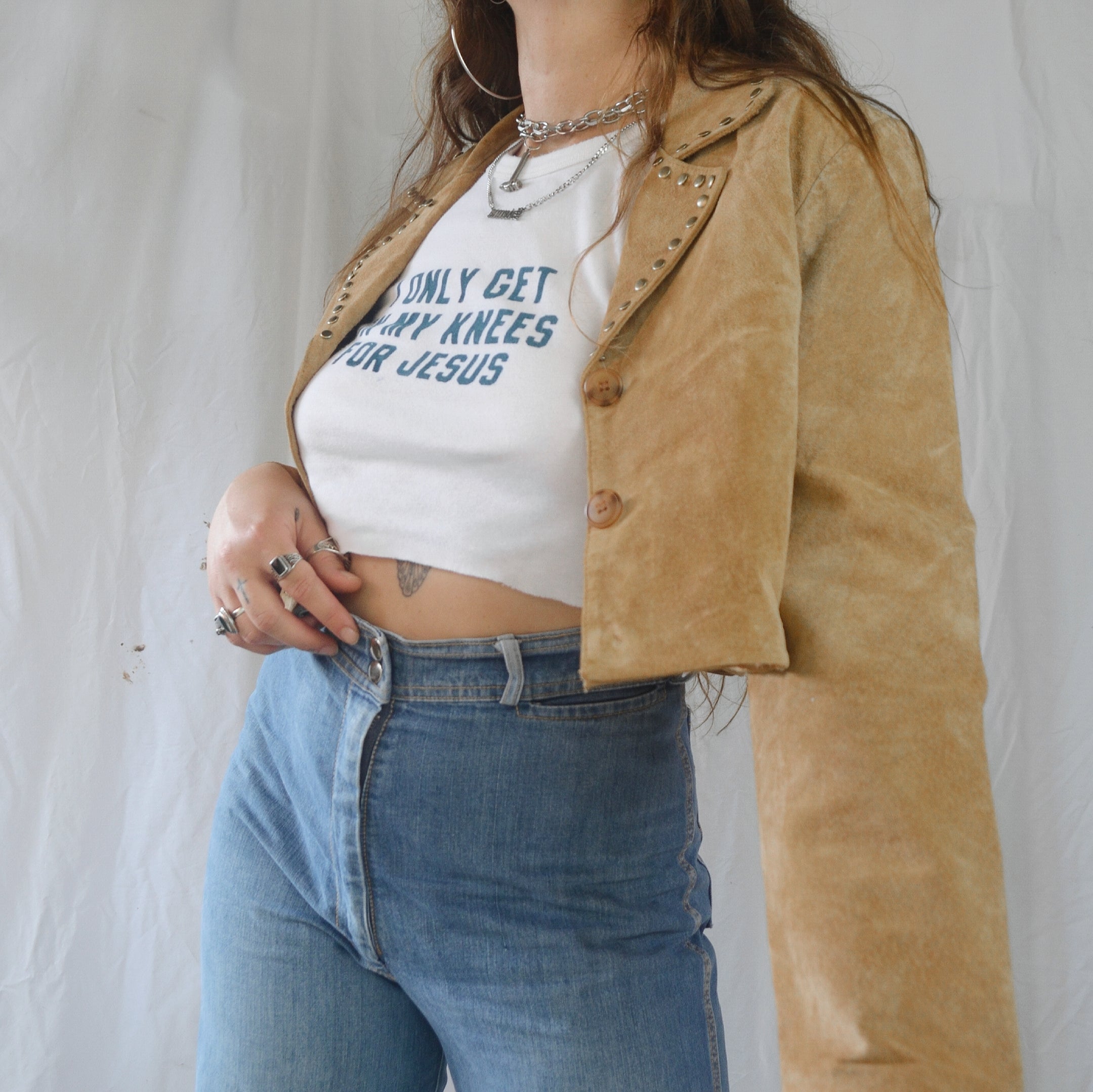 Vintage 1990s Cropped Suede Studded Jacket