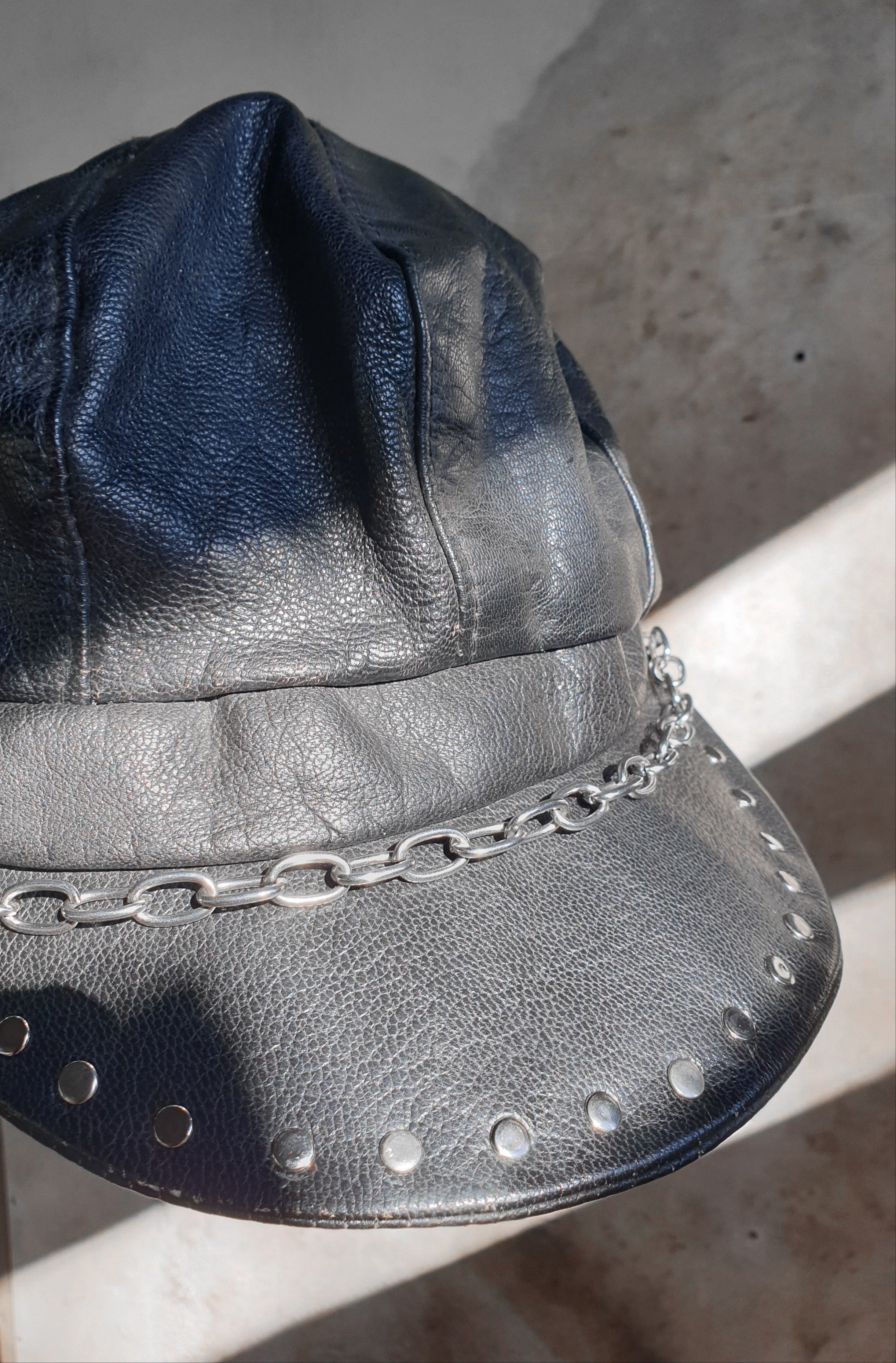 Vintage 80s/90s Studded Leather Chain Cap