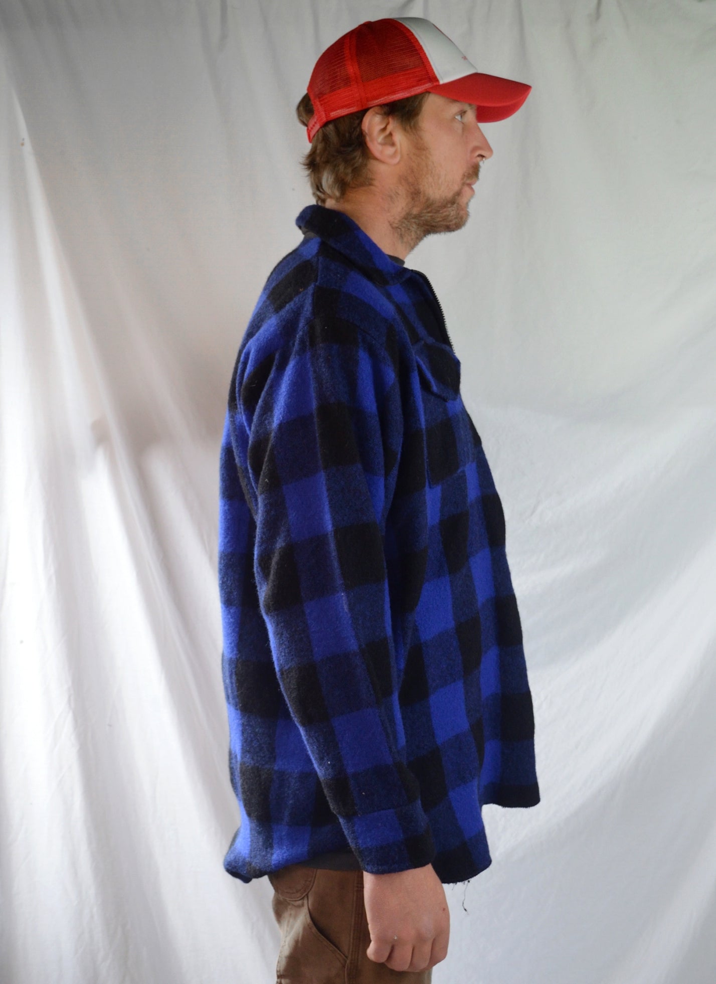 Vintage Black & Blue Buffalo Plaid Hunting Lumber Jacket