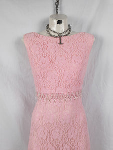 Vintage 1960s/70s Pink Lace Beaded Maxi Dress