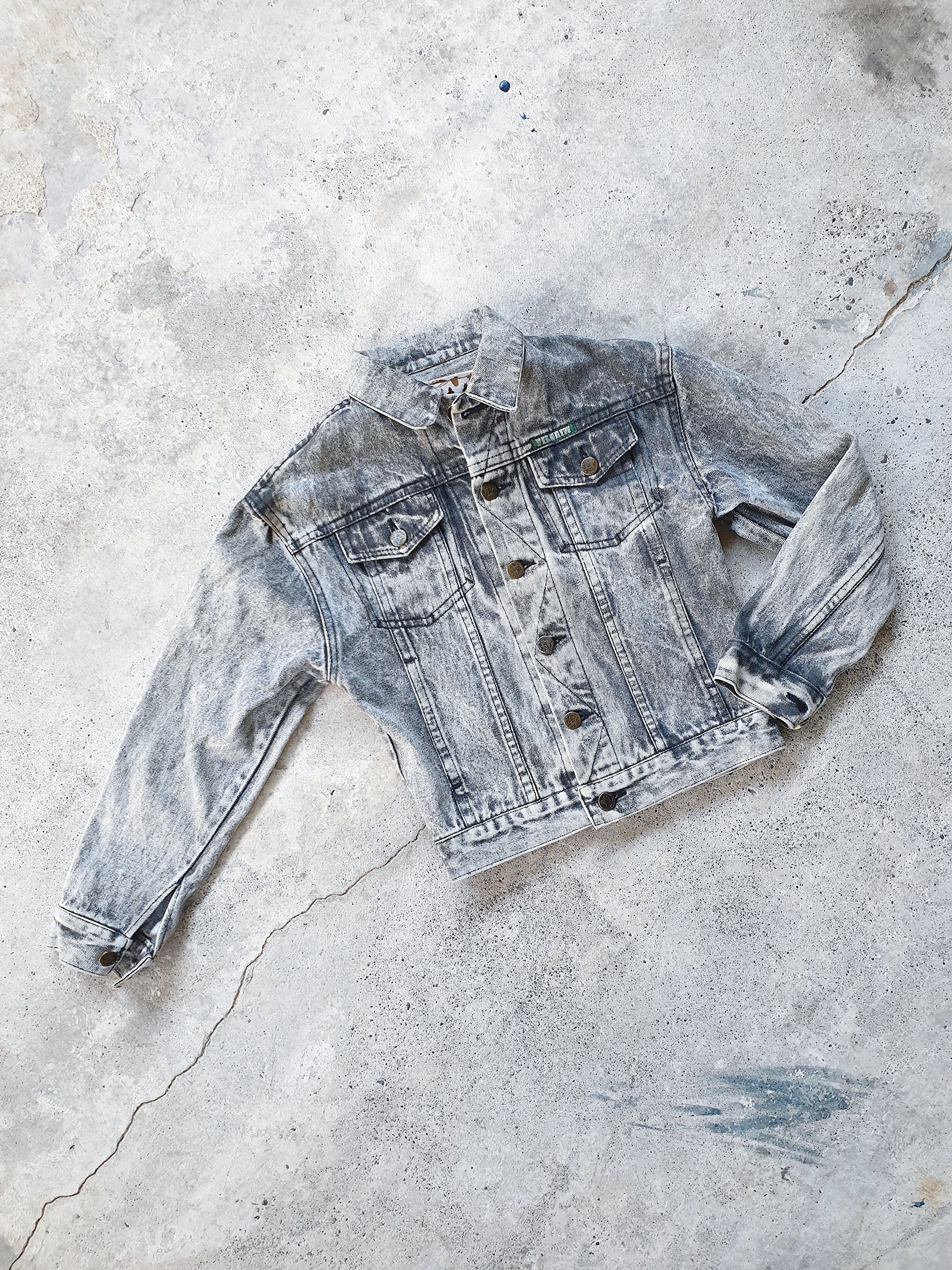 Vintage Kids Grey Acid Wash Denim Jacket