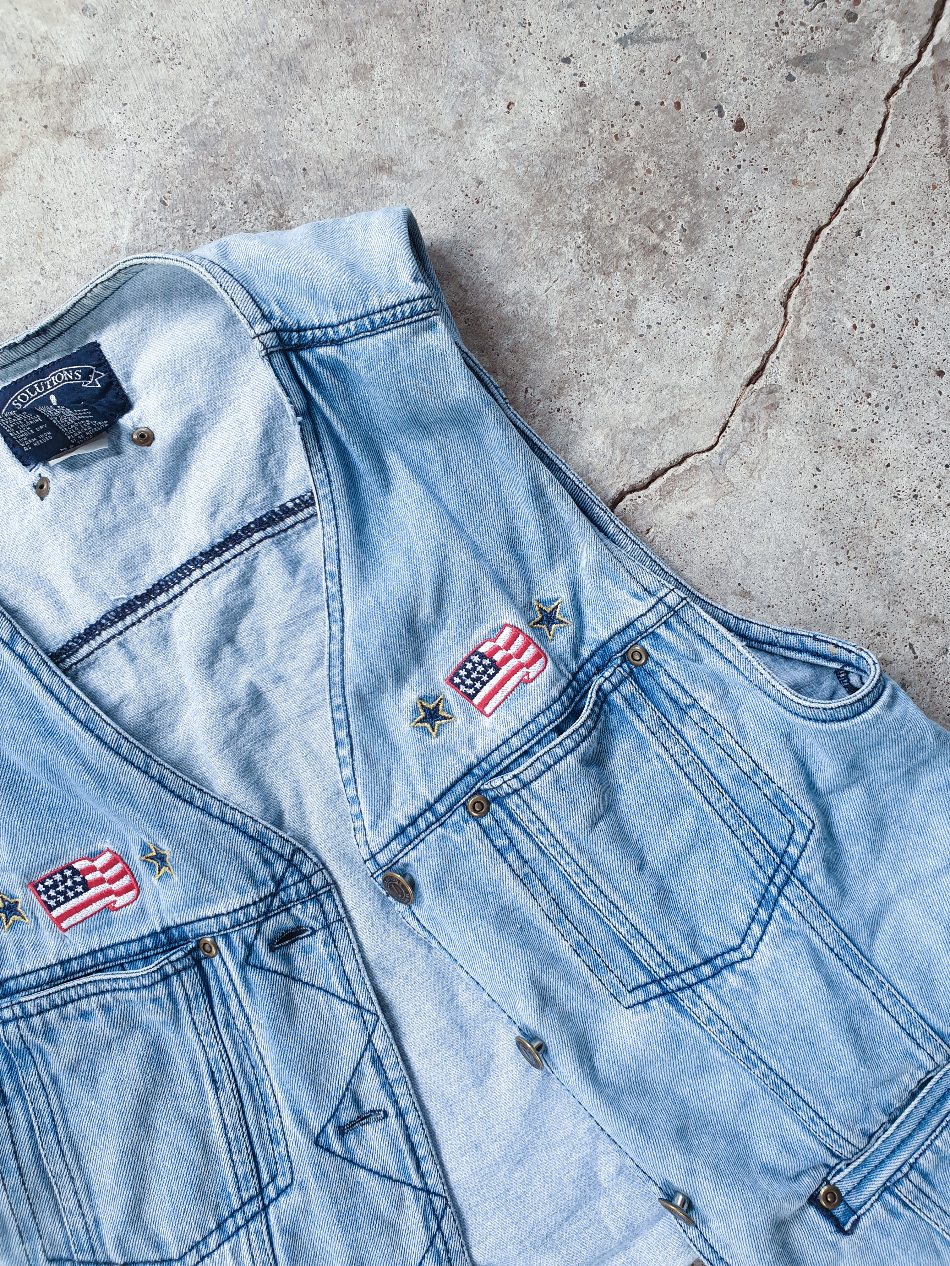 Vintage Embroidered American Flag Denim Vest