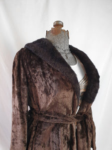 Vintage Chocolate Brown Faux Fur & Velvet Coat