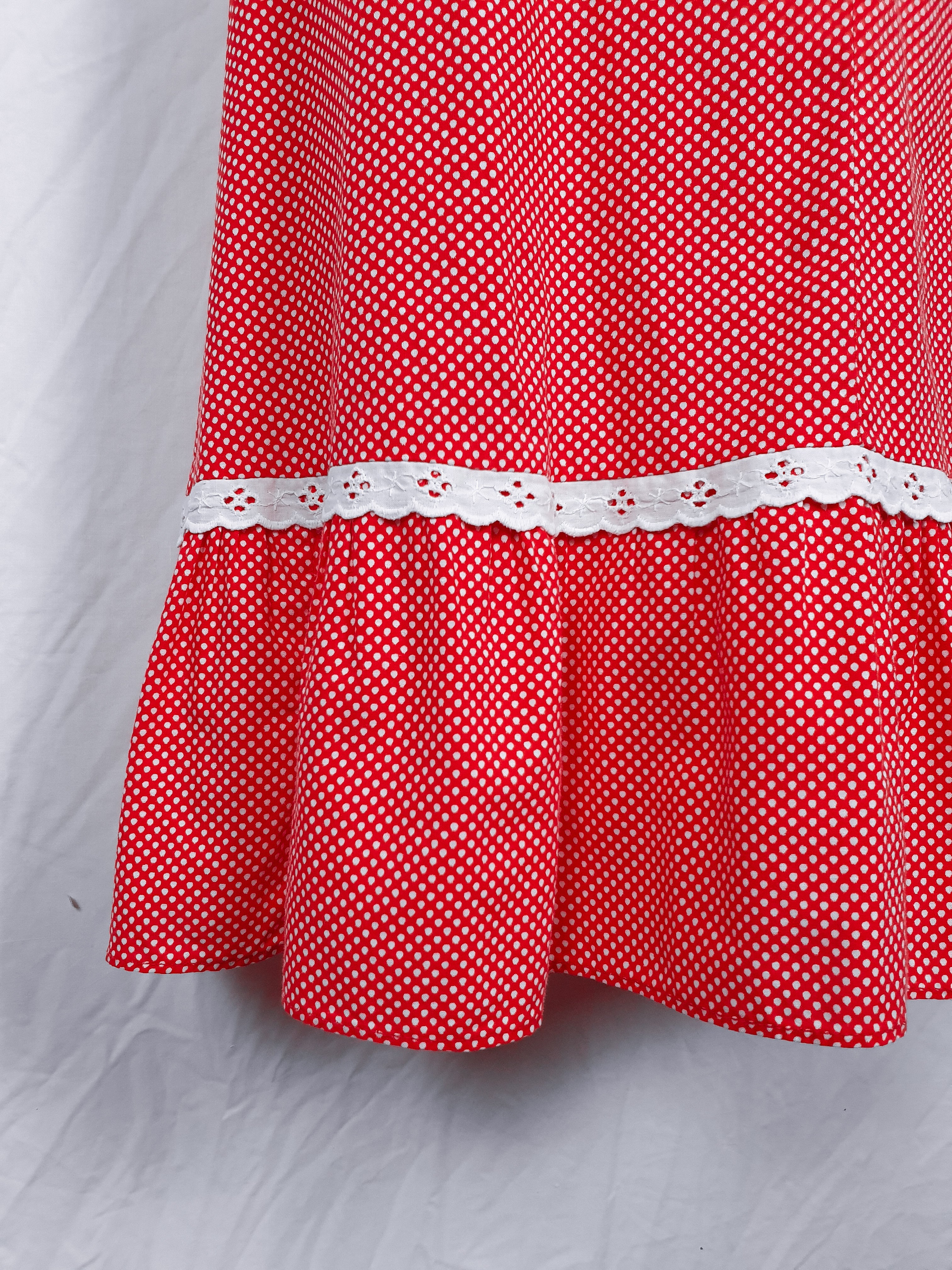 Vintage 1970s Red & White Spotty Midi Dress