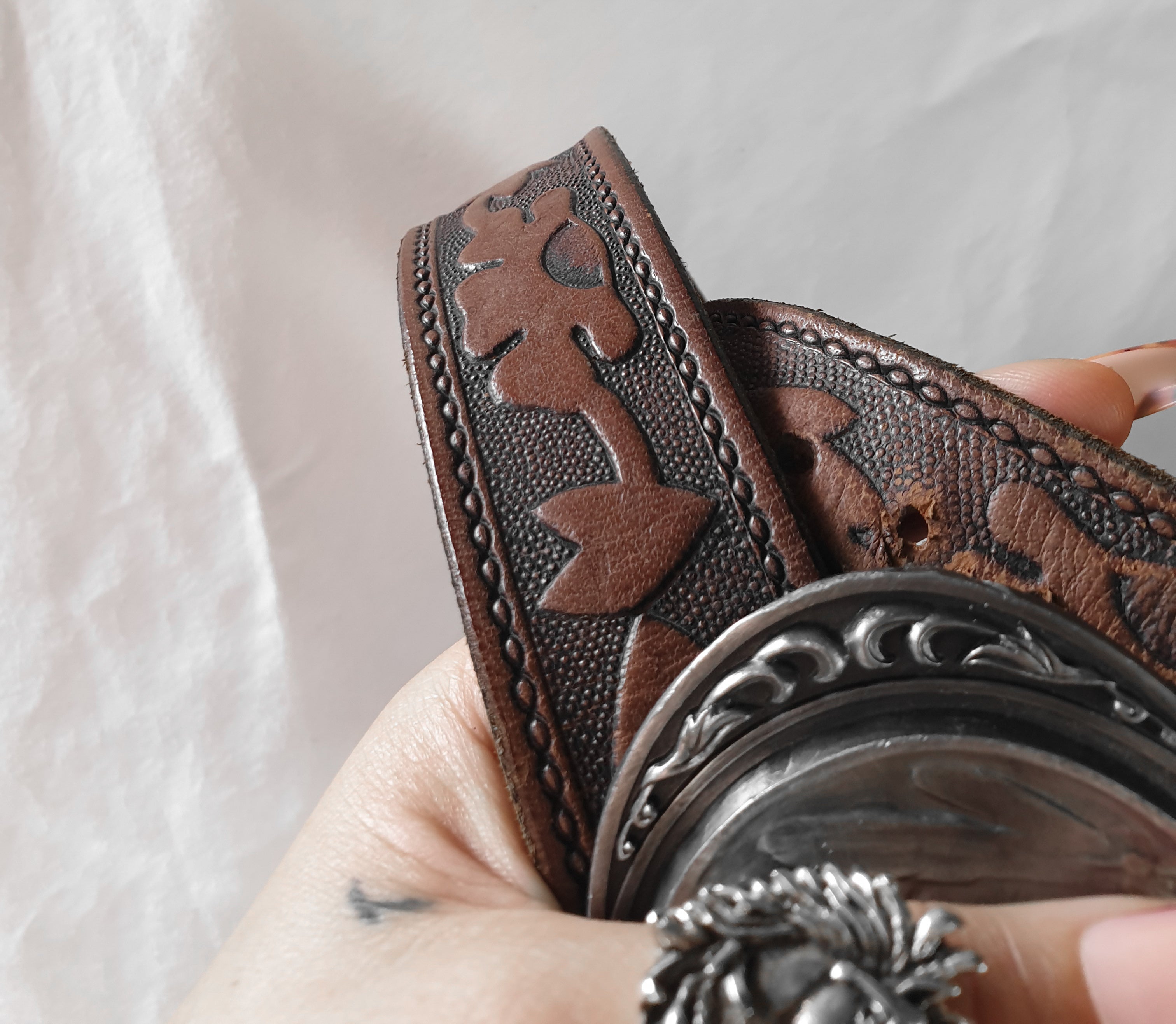 Vintage Brown Tooled Leather Belt