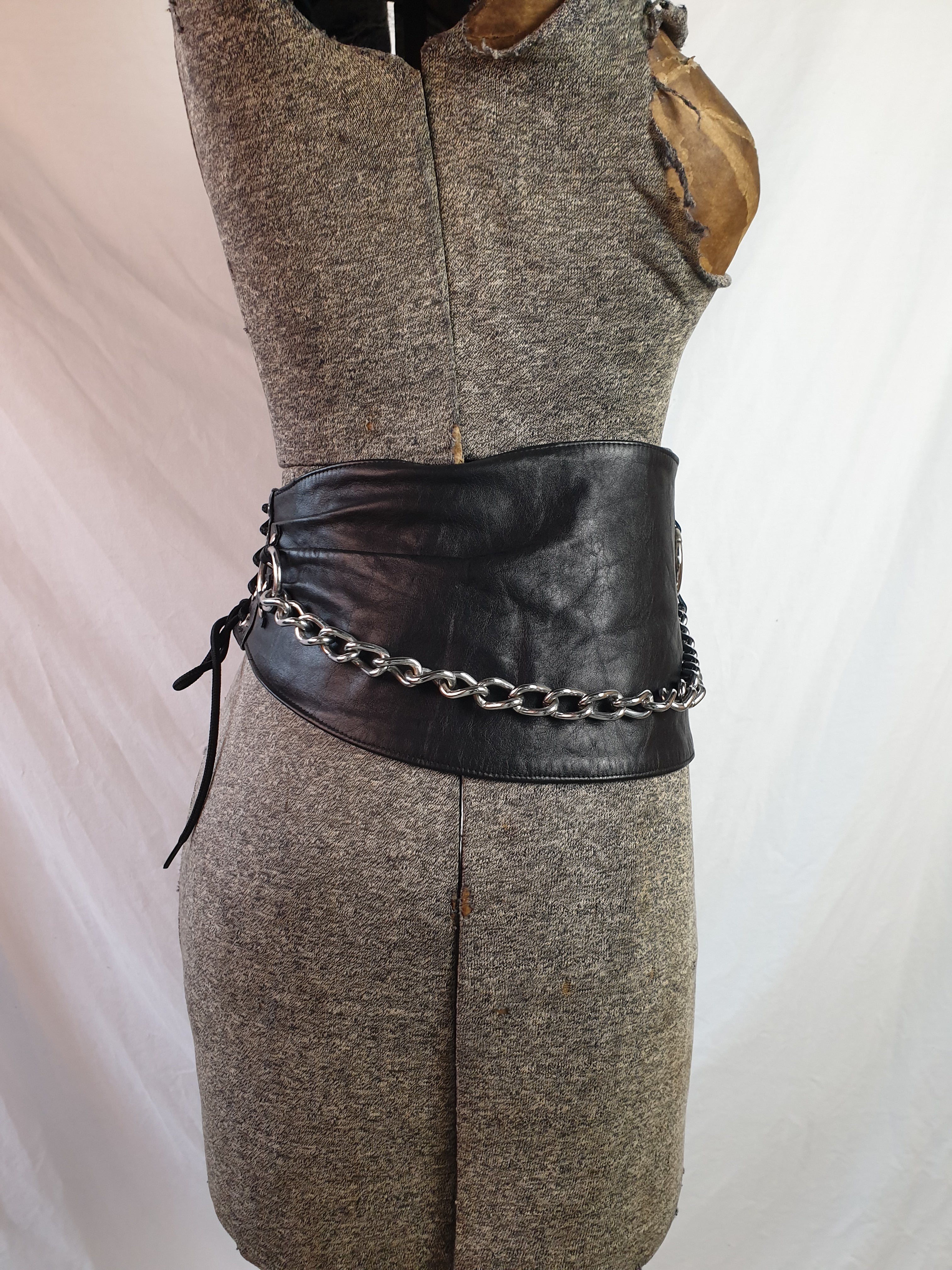 Handmade/Upcycled Leather & Chain Corset Belt