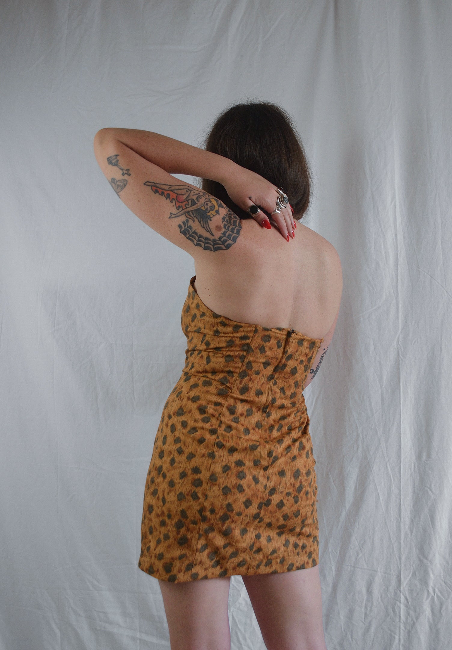 Vintage 1980s/90s Leopard Print Lace Up Dress